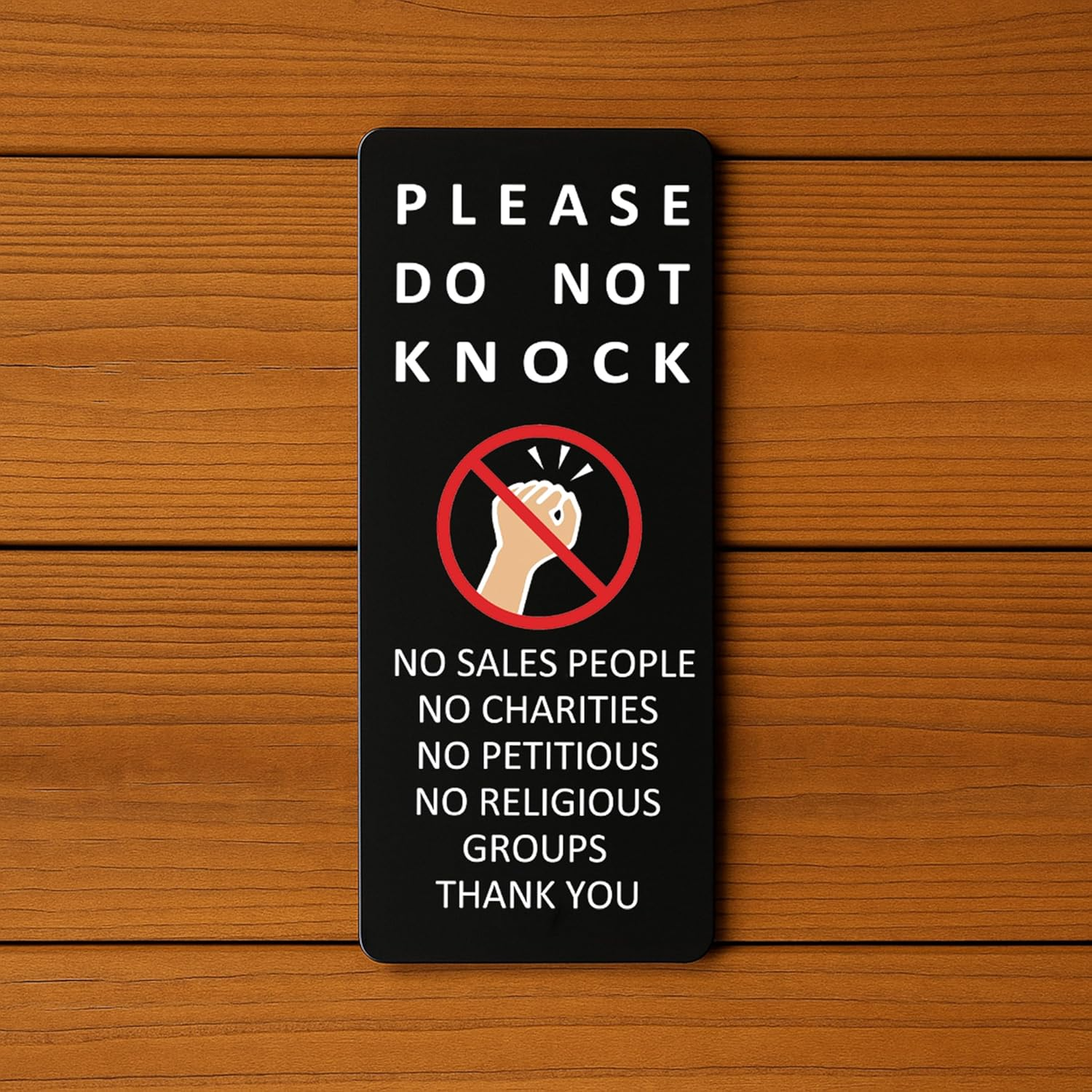Please Do Not Knock, No Door Knockers Sign, NO Religious Groups, No Sales People Sign Plaque (Style1 (Black Text))