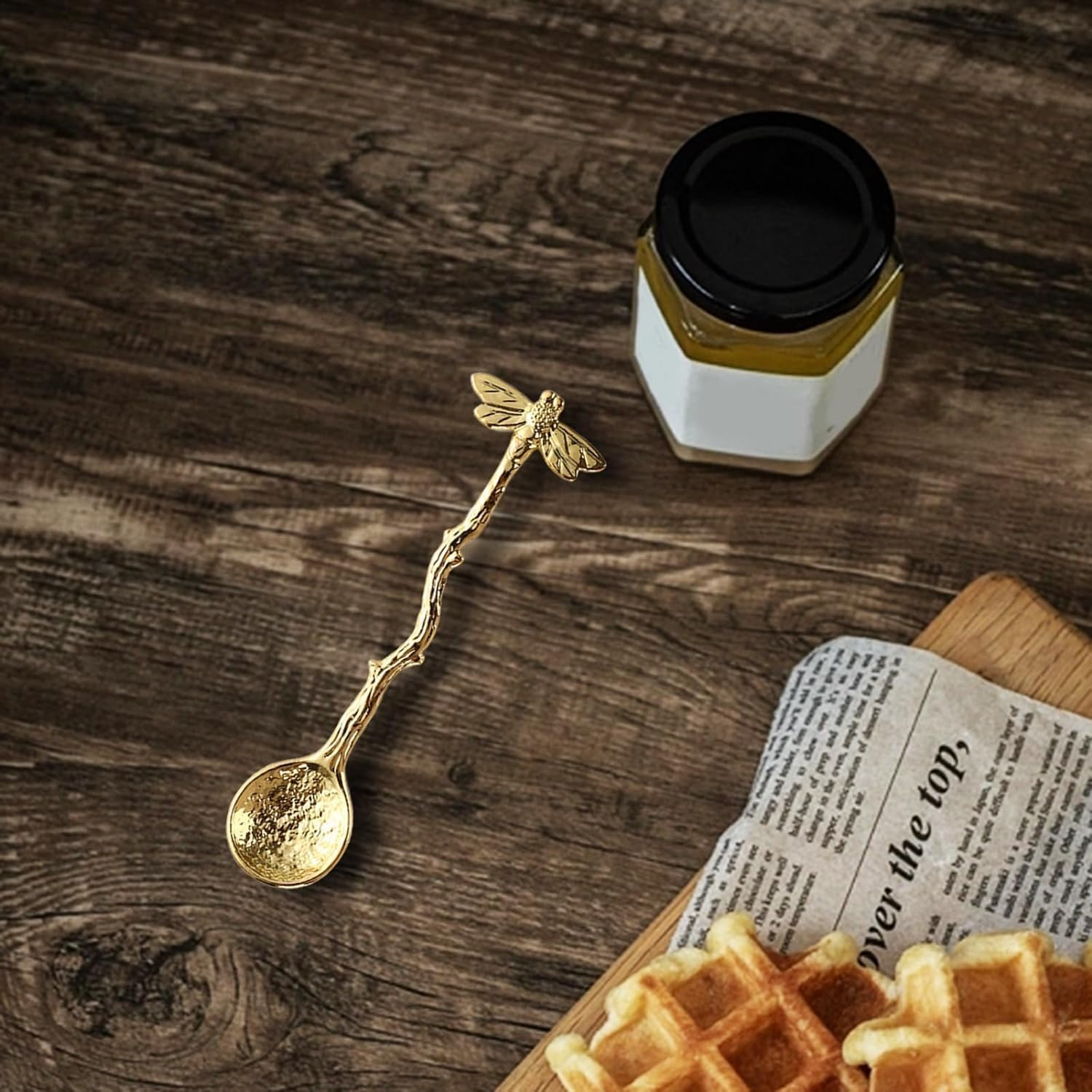 Gold Retro Dragonfly Coffee Teaspoon Stainless Steel Tableware Creative Sugar Tea Stir Bar Stirring Spoon,Cake,Dessert, Long Handle Spoon Kitchen Gadget Des