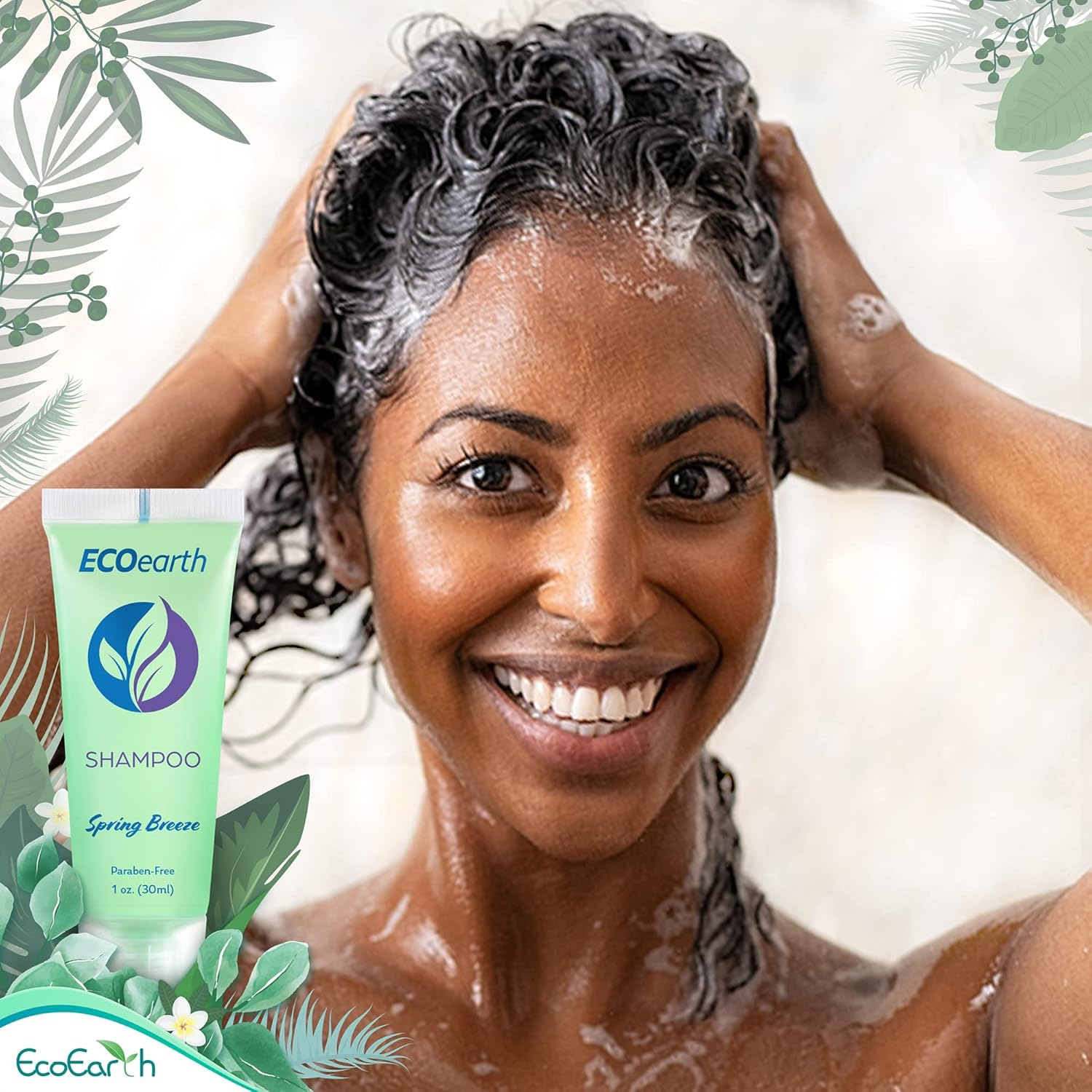 Ecoearth Hotel Toiletries Bundle (Spring Breeze, 1 Oz Each, 100 Pieces) 4-Piece Set: 25 round Bar Soap, 25 Shampoo, 25 Conditioner & 25 Body Lotion - Bulk Mini Guest Amenities image number 3