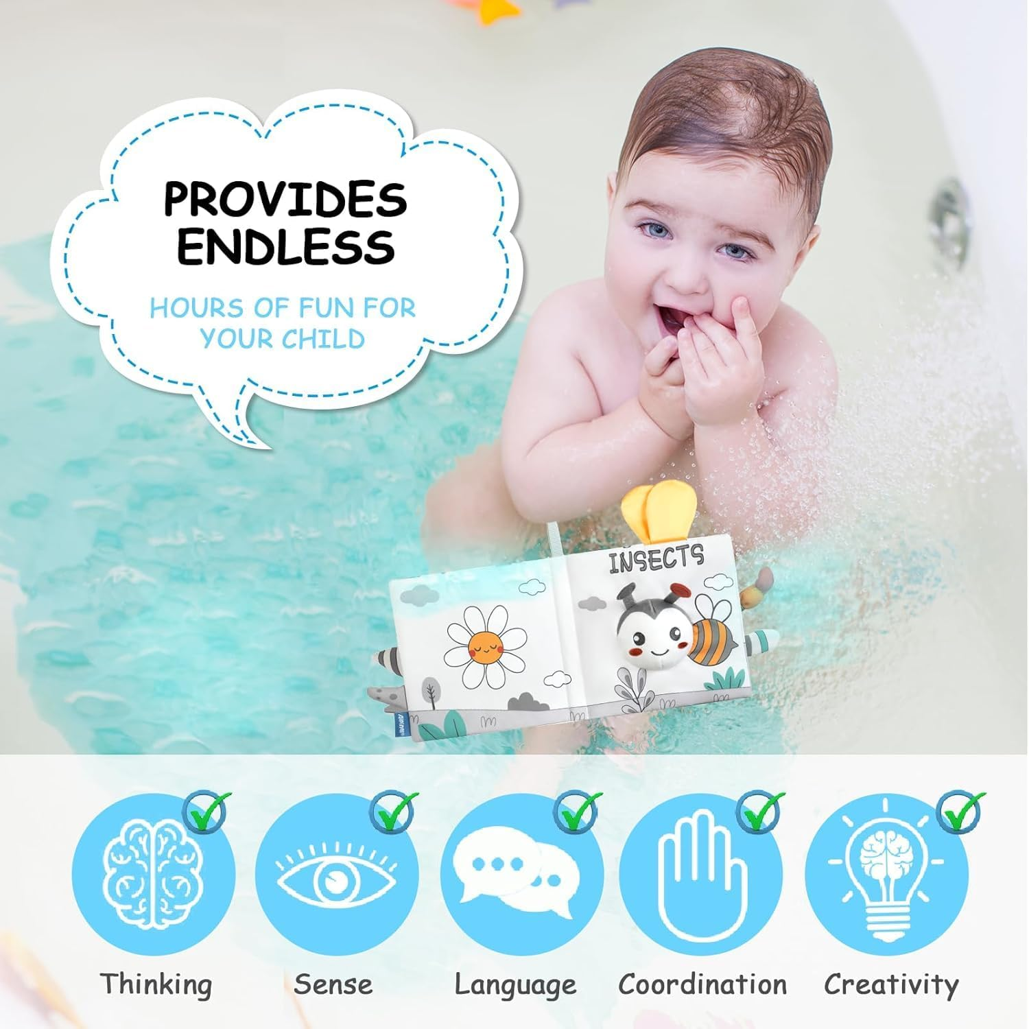 Soft Baby Book Toy - Crinkle Touch & Feel Sensory Book for Newborns 0-18 Months, 3D Interactive Infant Toy with Textured Pages - Baby Showers (Bee Design) image number 2