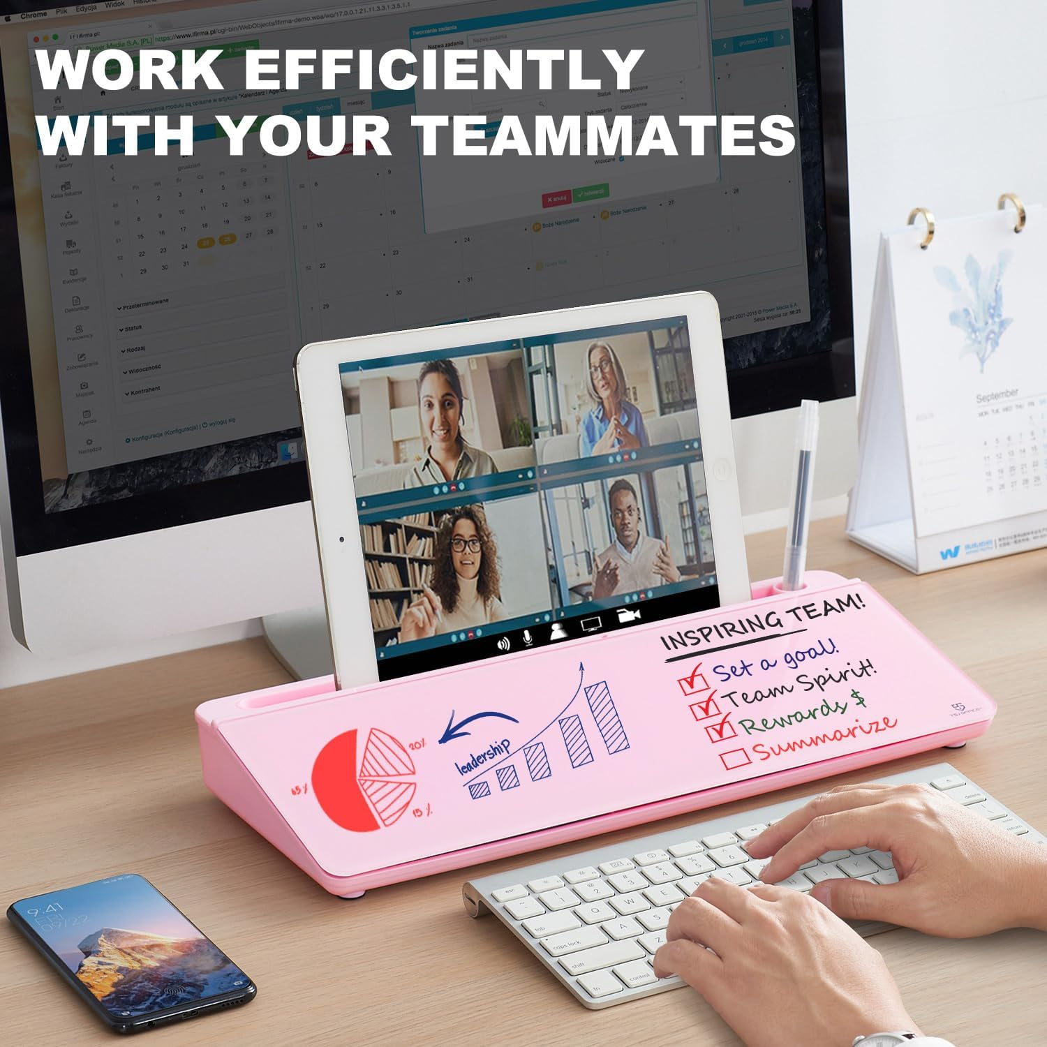 TSJ Office Desktop Whiteboard Dry-Erase-Board - Computer Keyboard Stand White Board Surface Pad with Drawer, Desk Organizers with Accessories for Office, Home, School Supplies image number 3