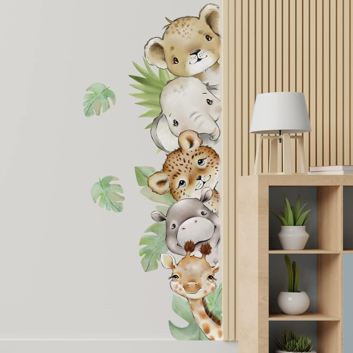 Clothmile 55.1 X 15.7 Inch Watercolor Jungle Animal Wall Decals Forest Animal Wall Sticker Elephant Tiger Giraffe Wall Decals for Kids Baby Nursery Playroom Bedroom Classroom Kindergarten Wall Decor image number 5