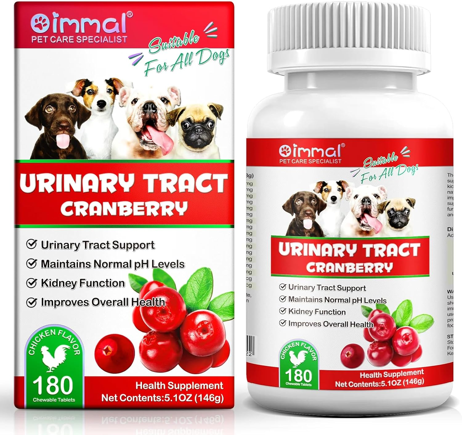 Urinary Tract Support for Dogs | Cranberry & Apple Cider Vinegar Formula | Helps Maintain Bladder Health & Urinary Flow | Chewable Tablets for All Breeds & Ages | Chicken Flavour | 180 Count