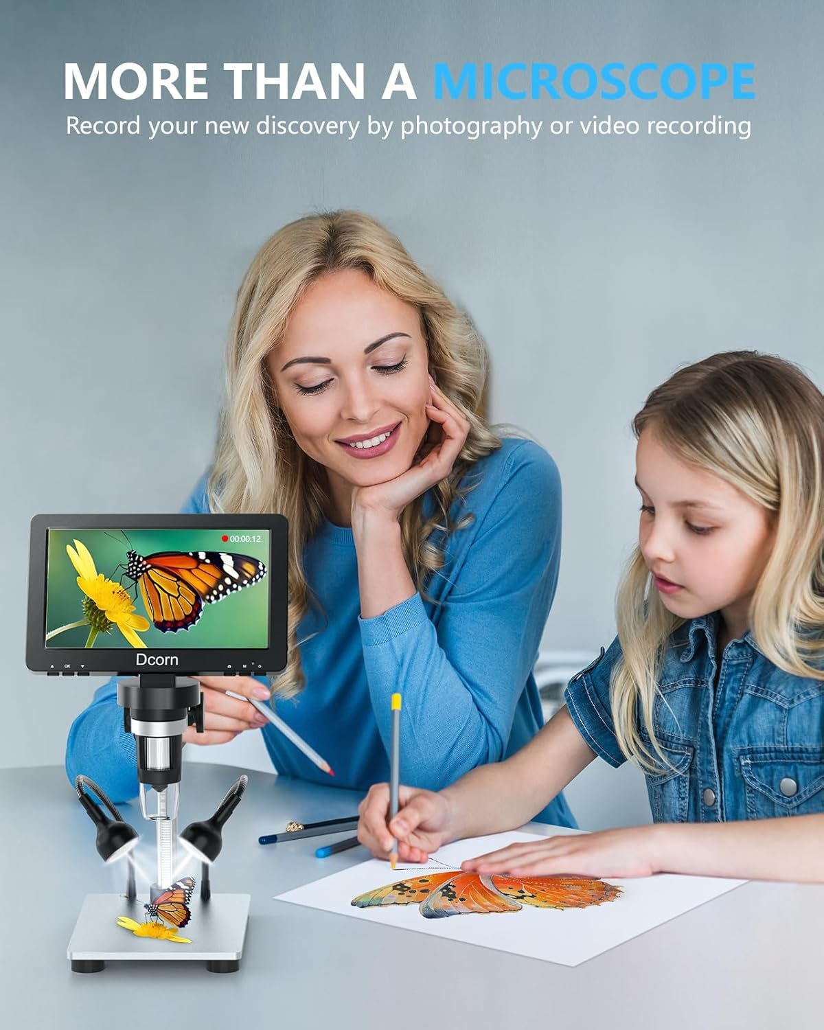 7'' Digital Microscope 1200X,Dcorn 12MP 1080P Photo/Video Microscope for Adults Soldering Coins,Metal Stand,Wired Remote,10 LED Fill Lights,Pc View,Windows/Mac Compatible image number 4