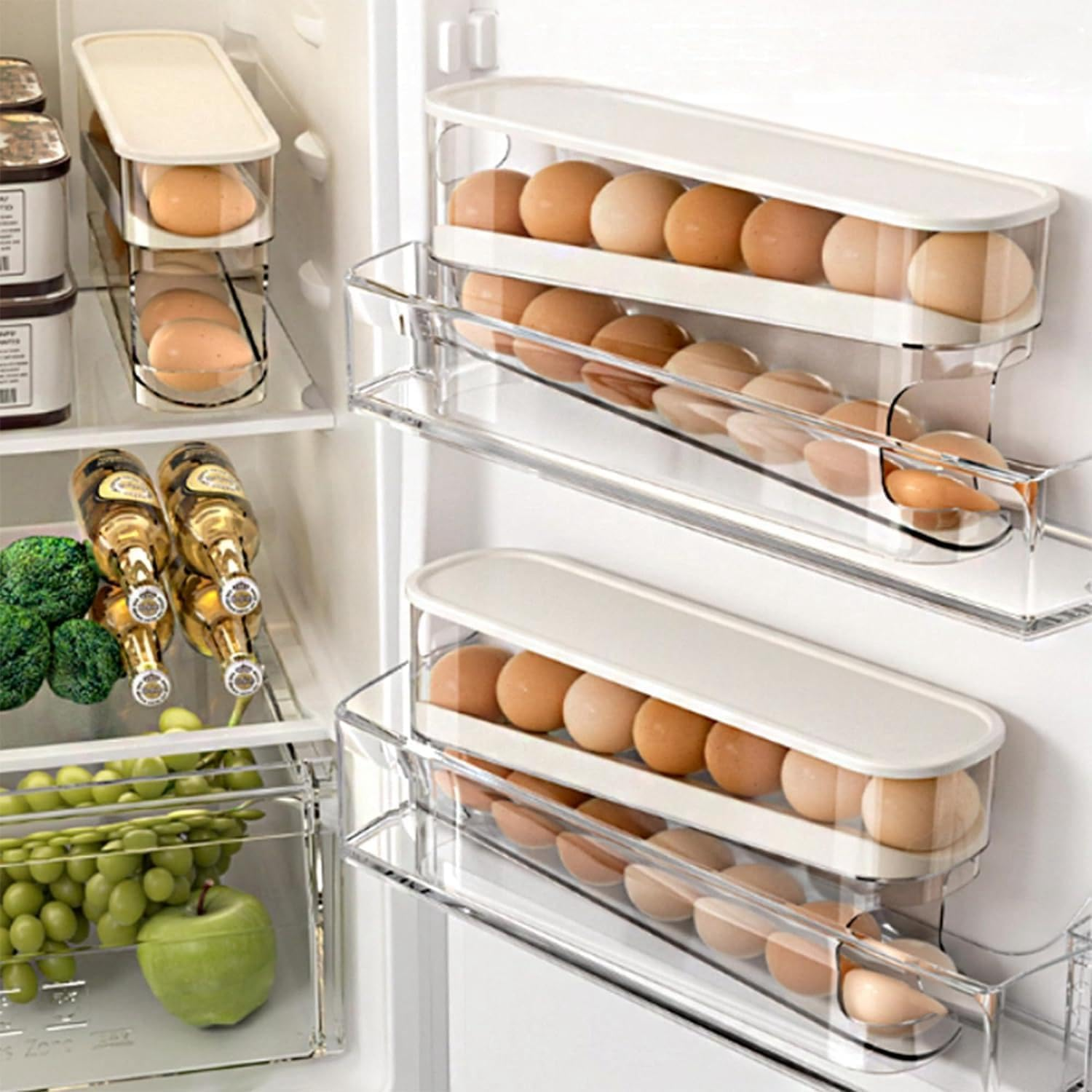Erichbow Automatic Rolling Refrigerator Egg Organizer, Space Saving Rolling Egg Dispenser and Refrigerator Storage,Home Egg Holder image number 2