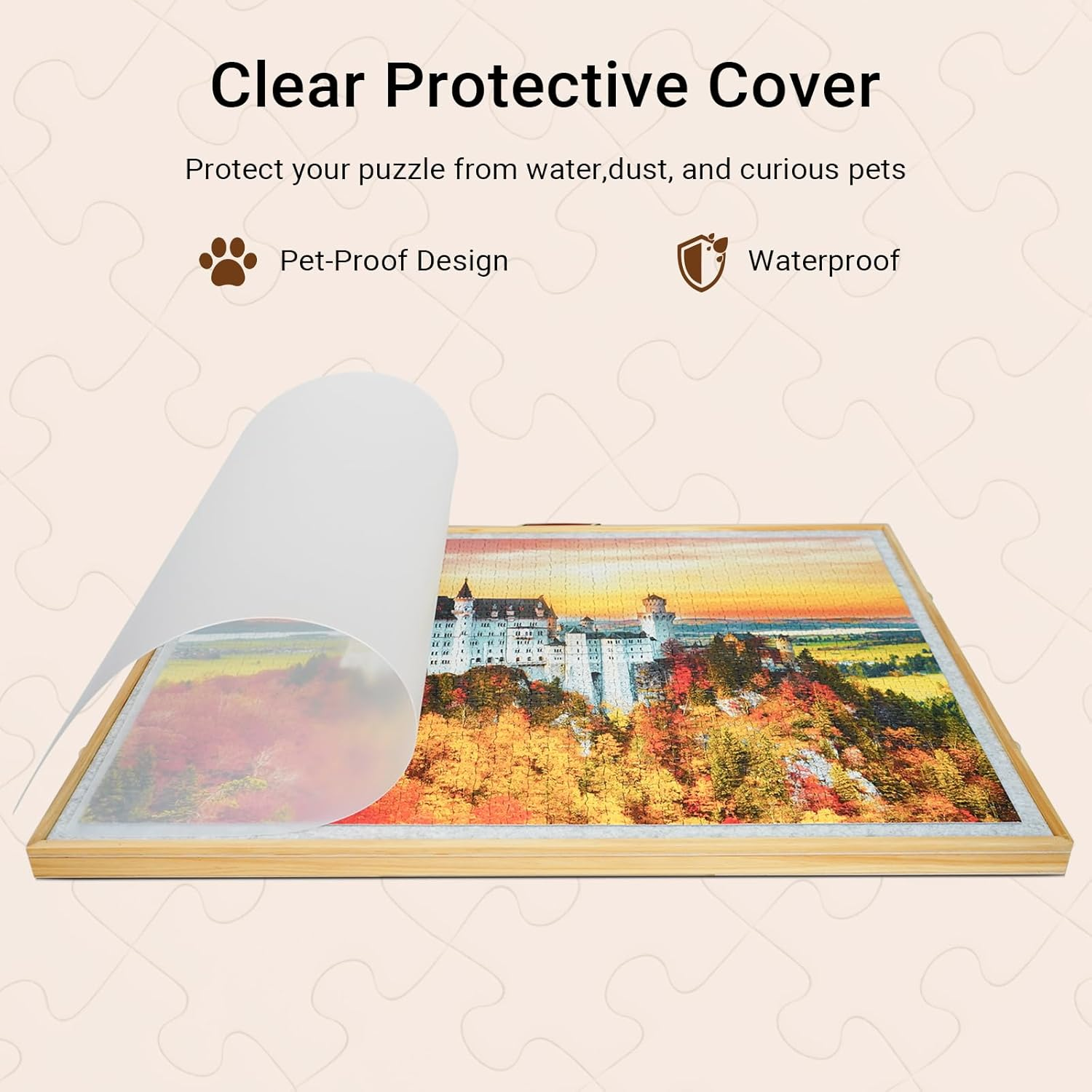 USOR 2-In-1 Rotating & Tilting Puzzle Board for 1500 Pieces, 92X65Cm Wooden Jigsaw Puzzle Table with Drawers, Cover, Lazy Susan, Non-Slip Suede Surface & 4 Sorting Trays, Adults, Varnished image number 3