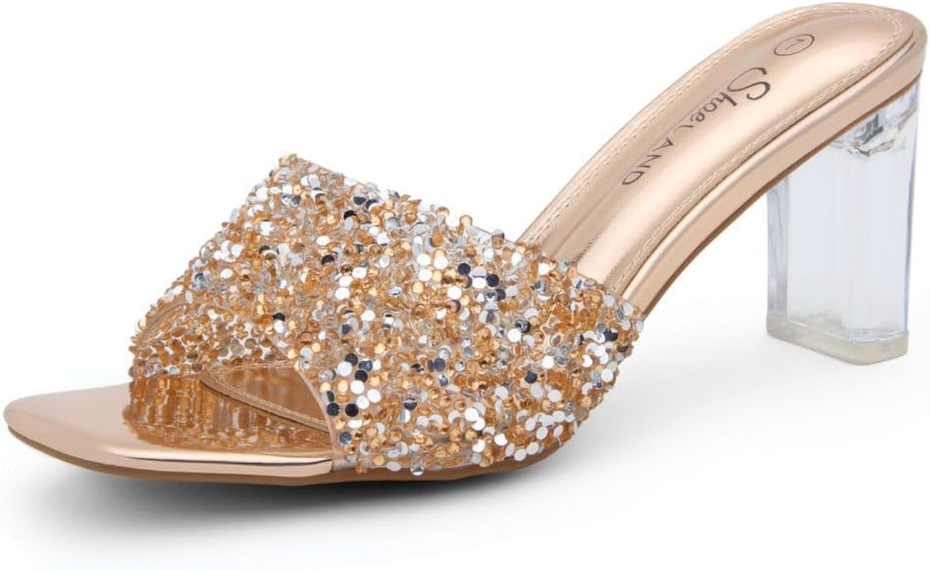 Shoe Land Womens Sl-Jolene Clear Block Heeled Sandals Open Toe Transparent Strap Dress Slides