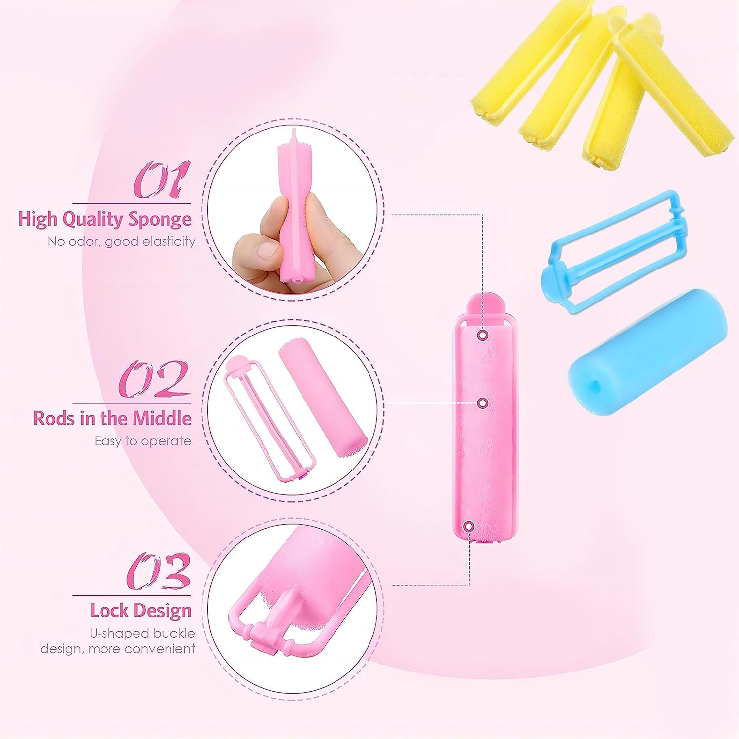 PAITOK Foam Sponge Hair Rollers for Short Hair,36Pcs Soft Curlers Flexible Sponge Curlers 20Mm Mini Foam Hair Styling Home DIY Curling Tools for Women and Kids (Pink, Yellow, Blue)
