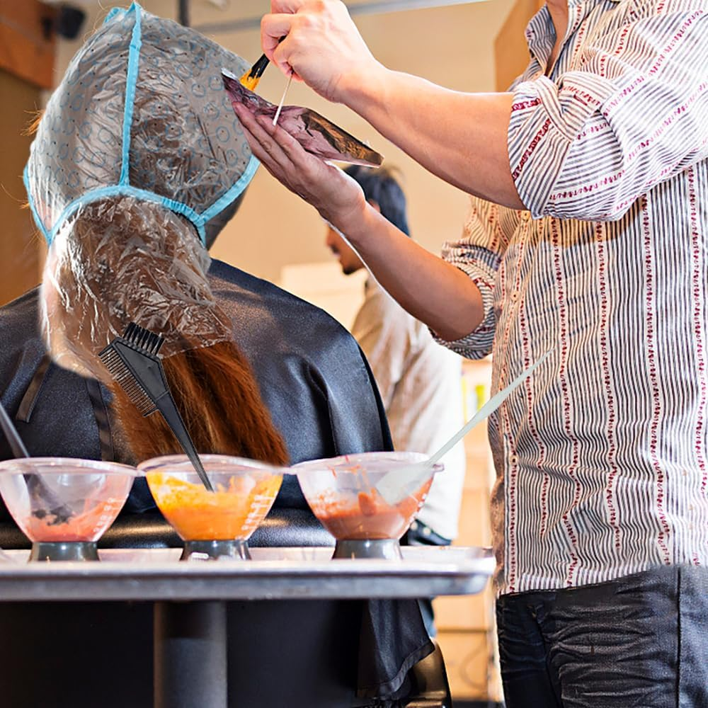 TRKETK Set of 14 Highlight Caps, Hair Dye Accessories Set, Adjustable Highlight Hair Cap, Highlight Cap, Hair Dye Caps with Colouring Brush for Crocheting, Hair Dyeing Accessories for Home, Salon, image number 1