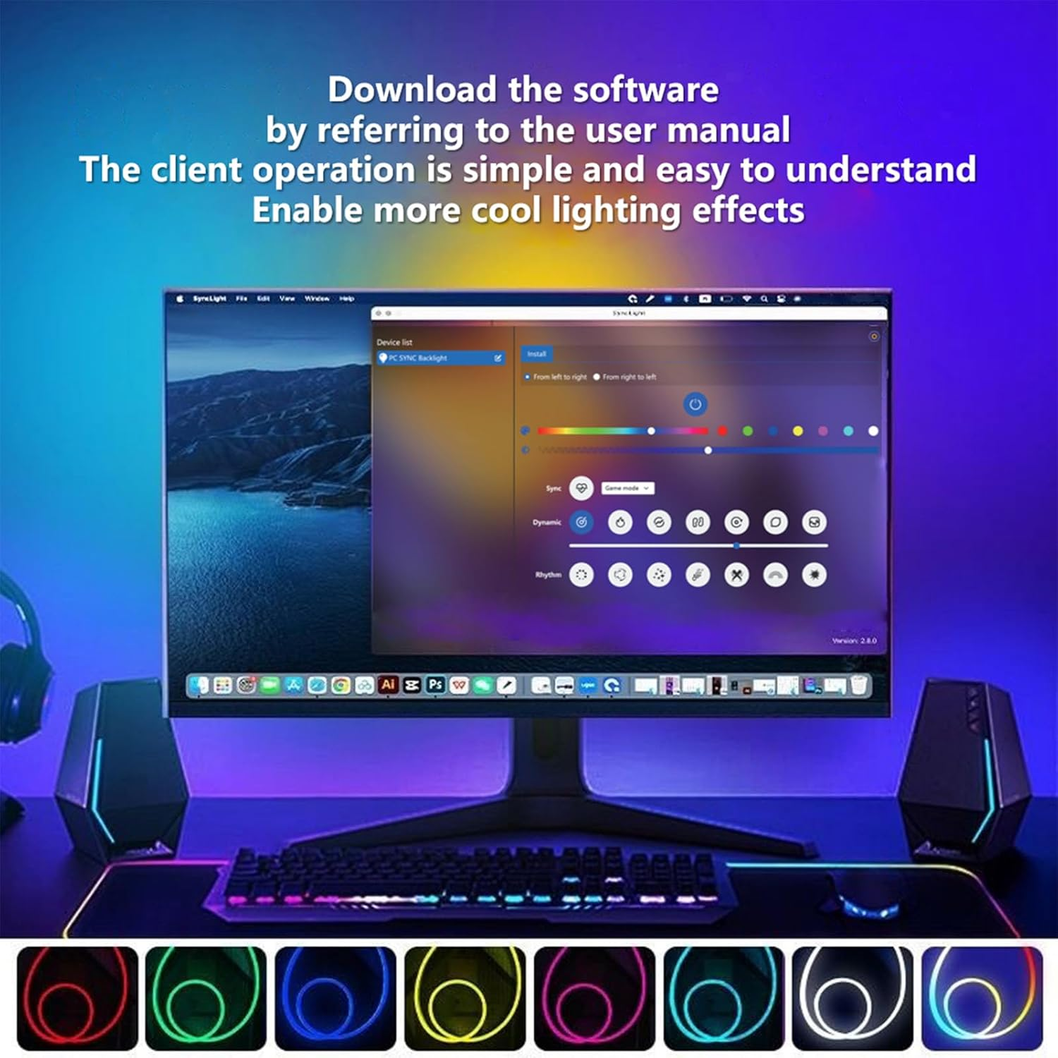 Dcaiccee Computer Monitor Backlight LED Light Bar/Rgb Is Synchronized with Screen Colors and Music.Use for Indoor Games Movies Music Etc,Usb Powered,Software/Key Can Switch the Light Mode（27Inch） image number 4