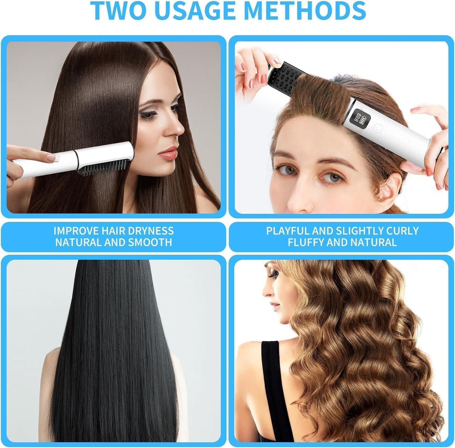 B-Qtech Cordless Hair Straightener Brush, Mini Portable Travel Wireless Straightener Negative Ion with Type-C Rechargeable Anti-Scald Fast Heating & 4 Temp Settings, Hair Straighteners Comb for Women Gift image number 1