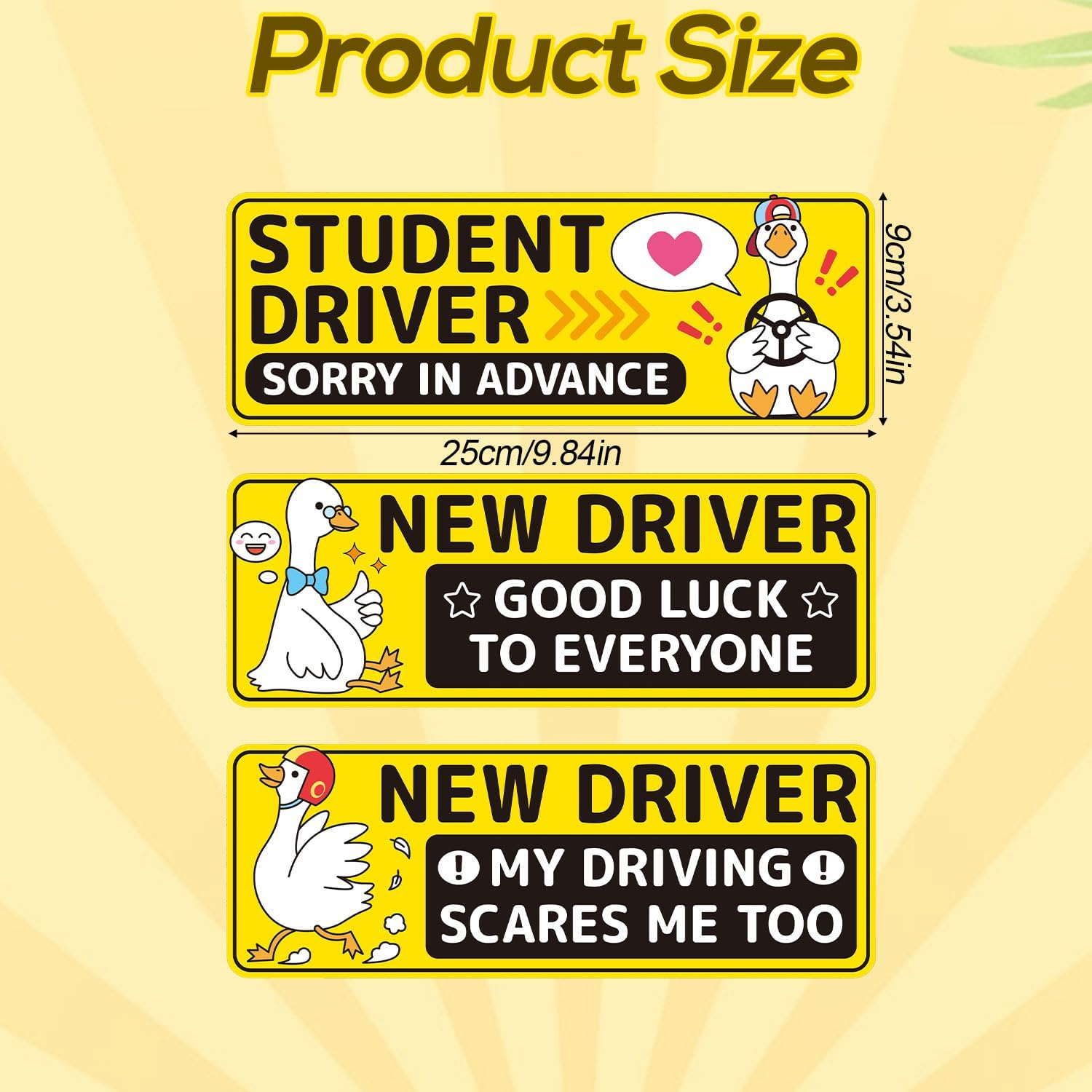 3Pcs New Driver Car Magnet, 9.84X3.54In/25X9Cm Cute Cartoon Goose Student Driver Safety Magnet Reflective Bumper Sticker image number 4