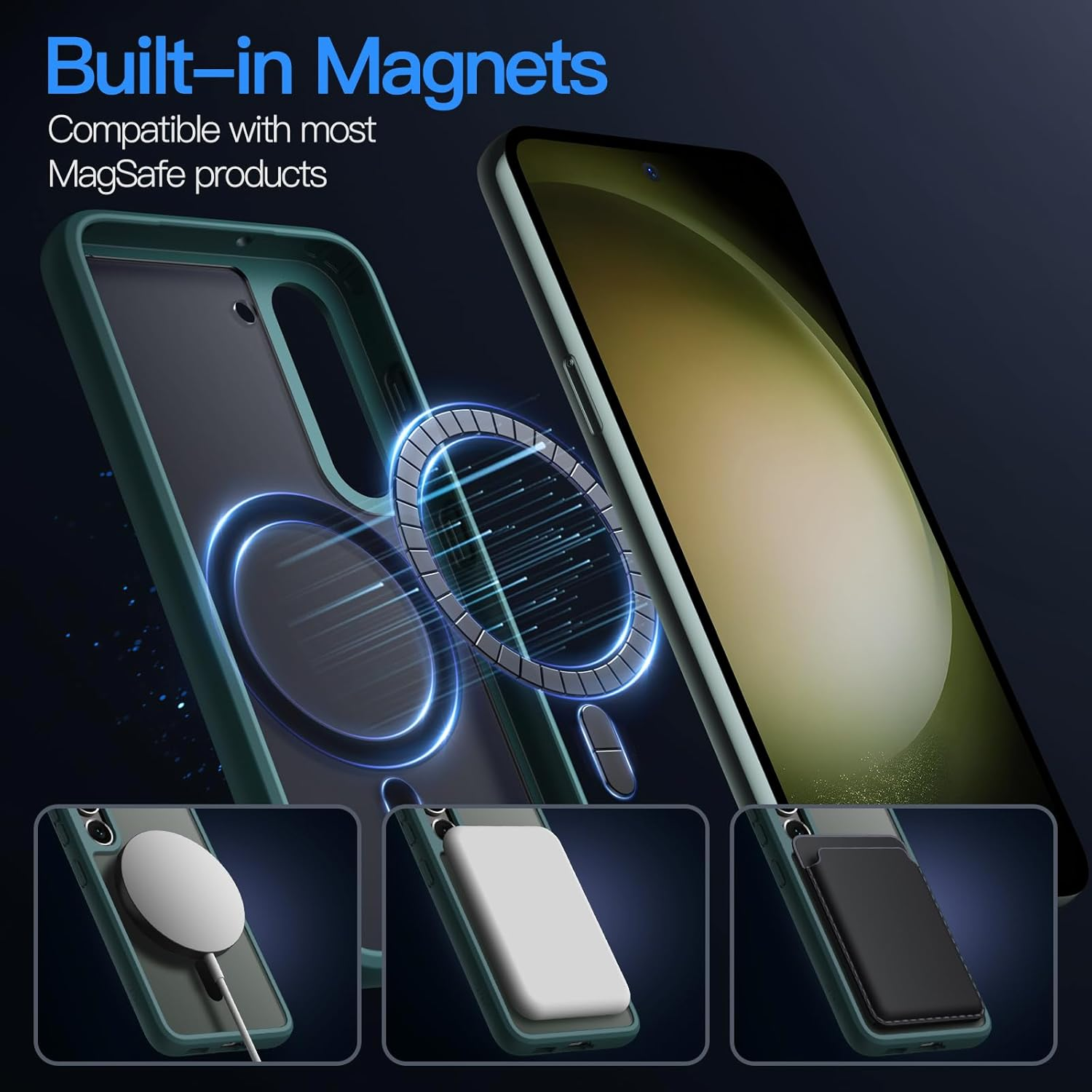 Jetech Magnetic Case for Samsung Galaxy S23 5G 6.1-Inch, Compatible with Magsafe, Translucent Matte Back Shockproof Phone Cover (Midnight Green) image number 3