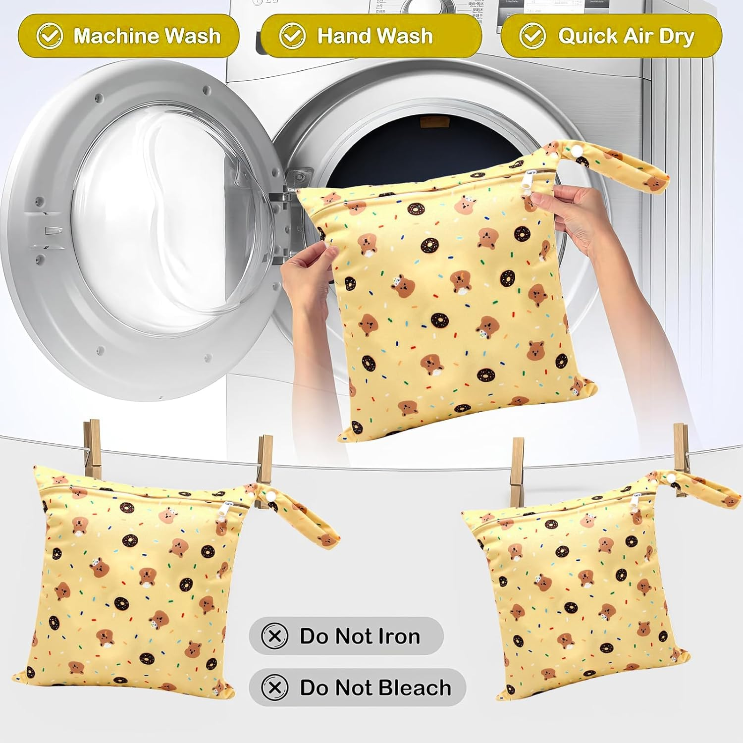 1 X Reusable Waterproof Wetbag for Nursery, Changing Bag, Wet Bag, Nappy Bag with Zip, Wet Bag, Nappy Bag, Dry Bag for Travel, on the Go Wetbag, Swimming Equipment, Multicoloured image number 3