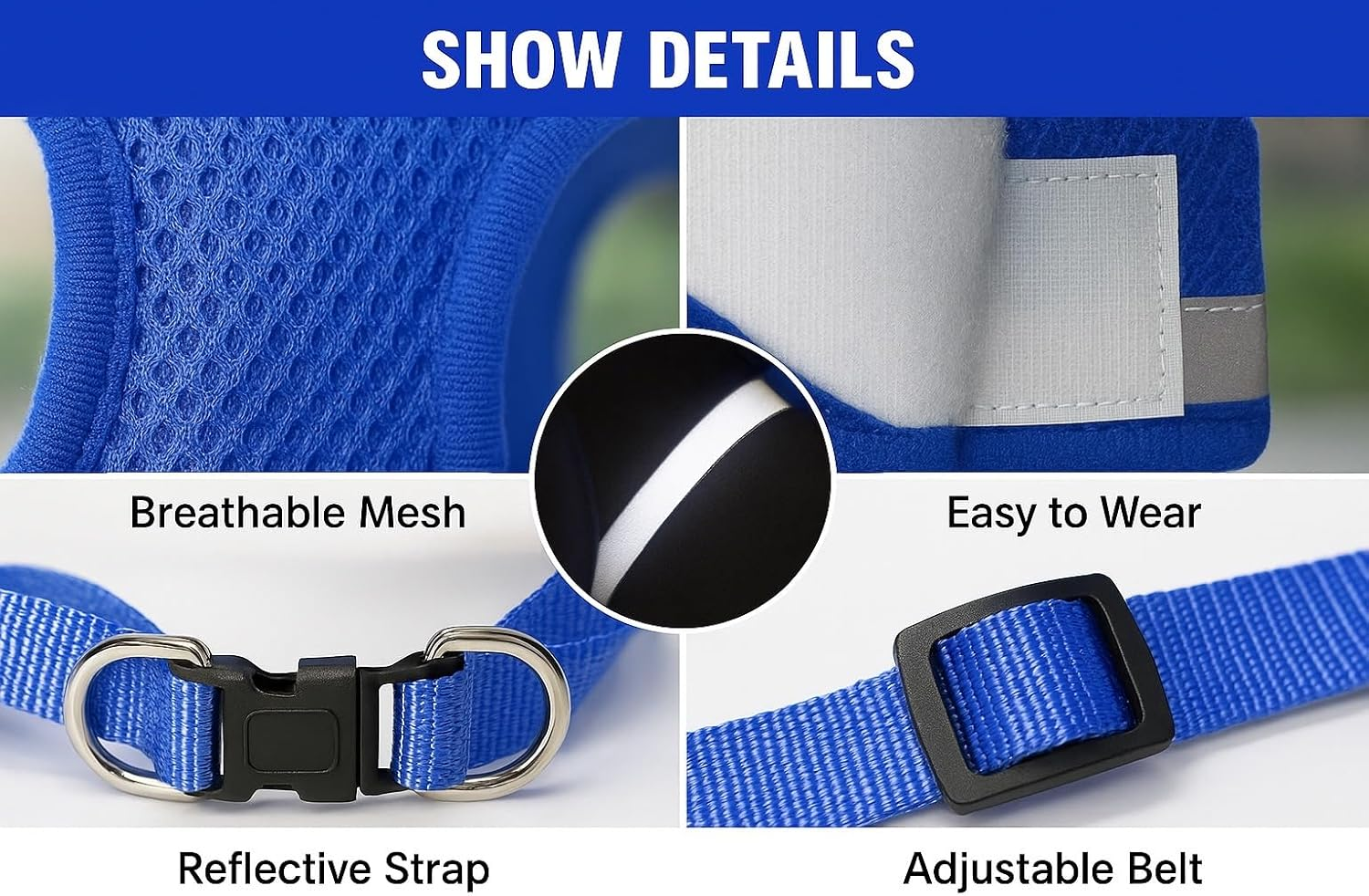 4M Pets No-Pull Reflective Mesh Dog Harness & Leash &ndash; Breathable, Step-In Vest for Small & Medium Dogs ( Blue M ) image number 3