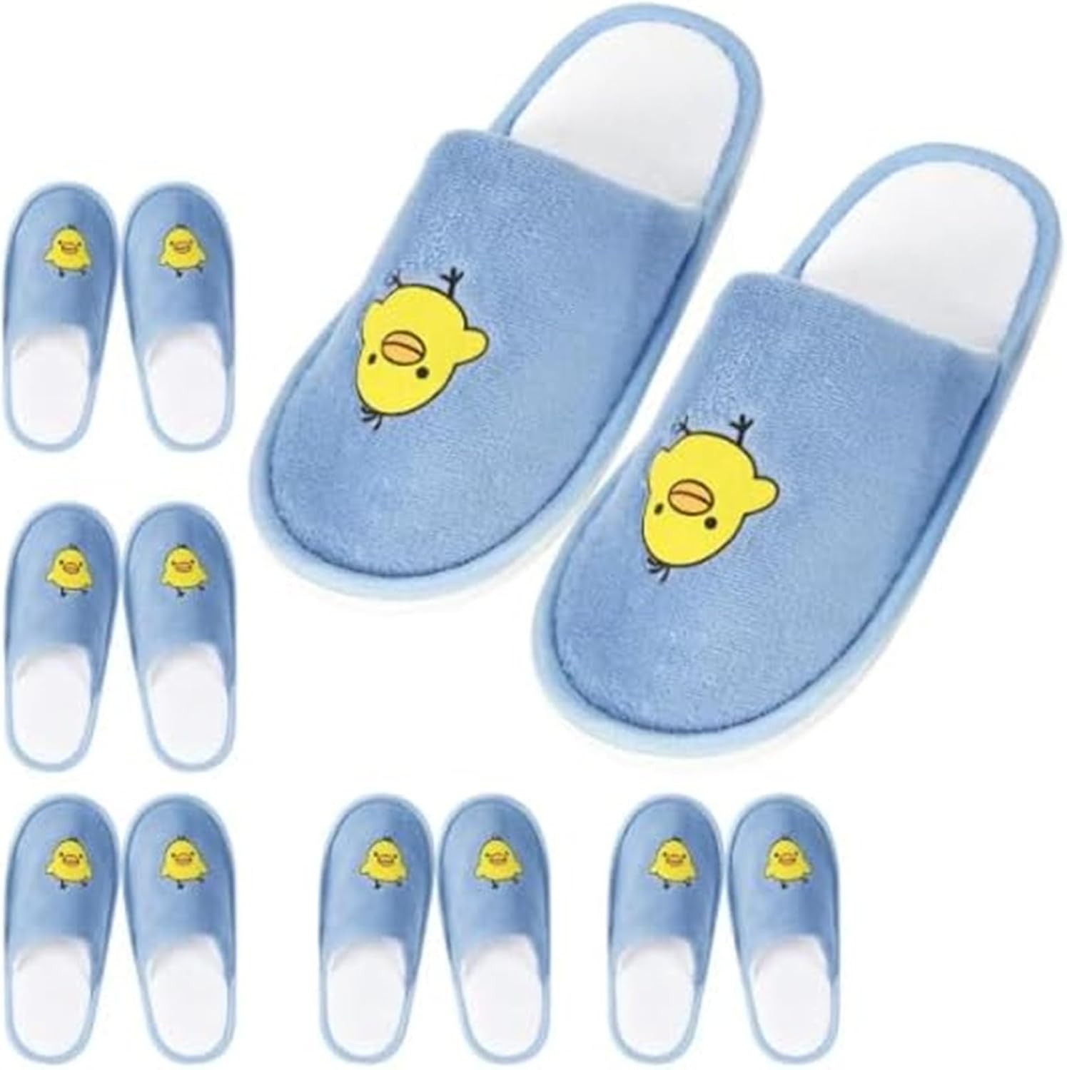 Nuhui 6 Pairs of Spa Disposable Slippers for 4-8 Years Kids Indoor House Hotel Slippers for Children Guests Kid Spa Smiley Yellow Chicken Face Slipper, Blue, 4.5-5 Years Big Kid, Blue, 4.5-5 Years Big image number 4