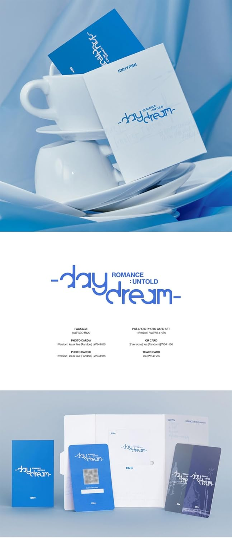 ENHYPEN EN- ROMANCE : UNTOLD Daydream 2Nd Album Repackage Weverse Albums Version Package+2P Photocard+7P Polaroid Photocard+1P QR Card+1P Track Card+Tracking Sealed