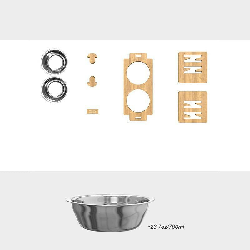 Elevated Dog Bowls-Adjustable Raised Dog Bowls Slanted Bamboo Pet Feeding Station with Stainless Steel Bowl for Small & Medium Dogs, Cat Kitten Flat Faced Puppy Feeder