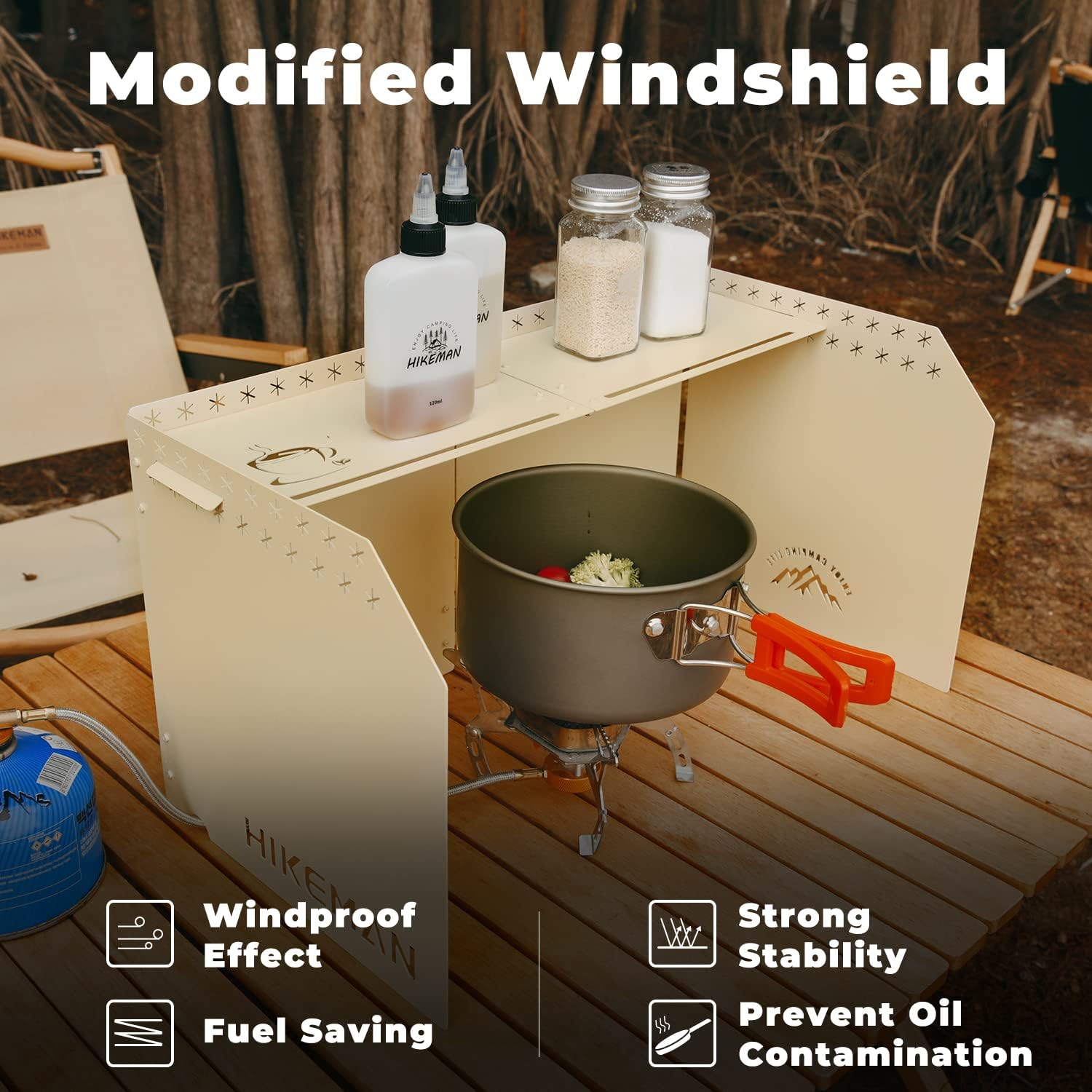 HIKEAMN Gas Stove Windshield - Folding Camping Stove Windshield Cooker Windscreen with a Storage Bag for Camping,Hiking,Picnic,Cooking（Black） - Black image number 4