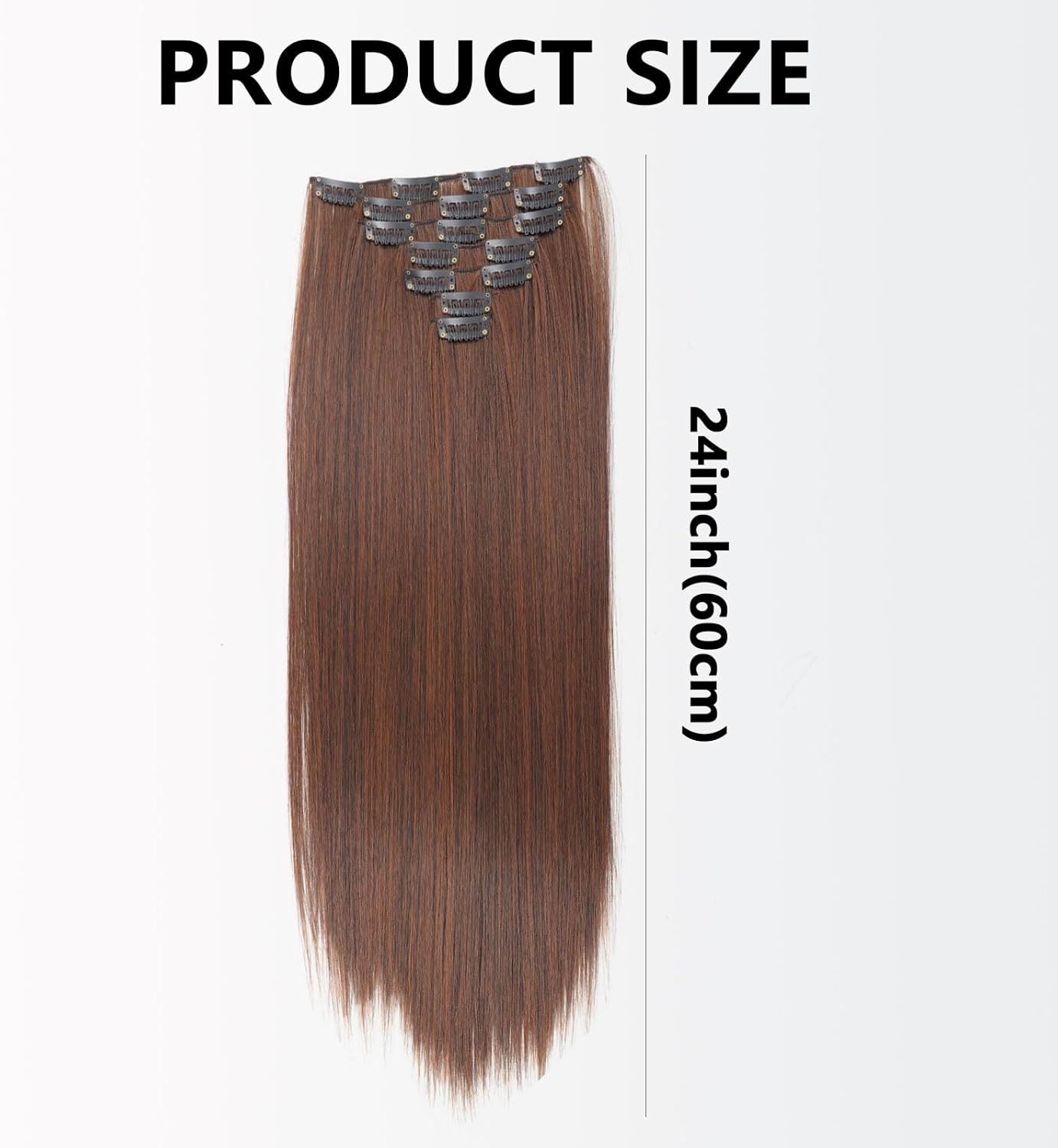 Clip in Hair Extension Set,Brown Full Head, 7Pcs 16 Clips 60Cm Long, Natural-Looking Volume&ndash; CRFY (BROWN) image number 4