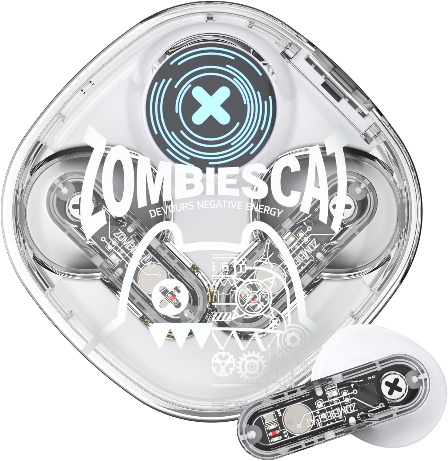 ZOMBIES CAT In-Ear Headphones Bluetooth 5.3 Touch Control In-Ear Earphones with 4 Microphones Exclusive Light Effects Intense Bass Wireless Headphones for Ios Android B2 Black