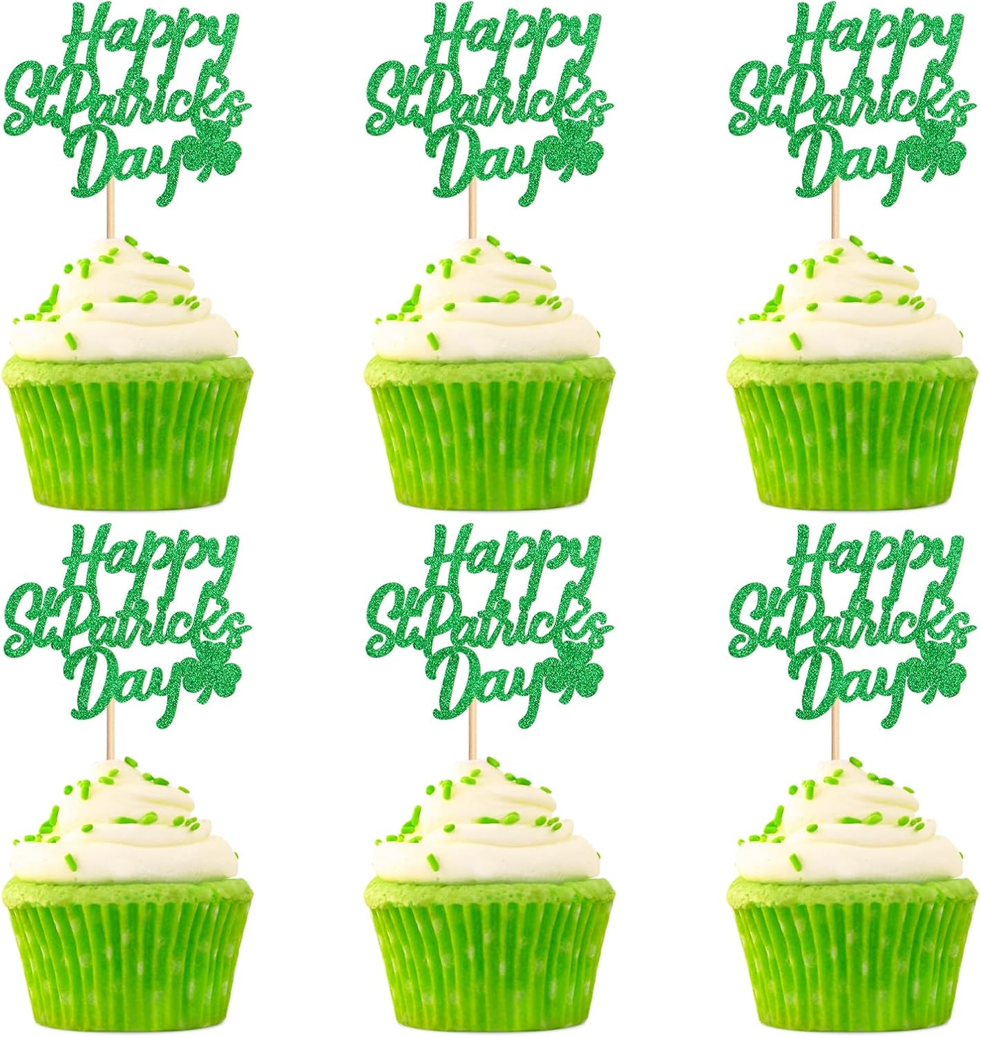 24 Pack Oh Baby St. Patrick'S Day Cupcake Toppers Lucky Four Leaf Shamrock Hat Cupcake Picks for Irish Festival Baby Shower Birthday Party Supplies Decoration