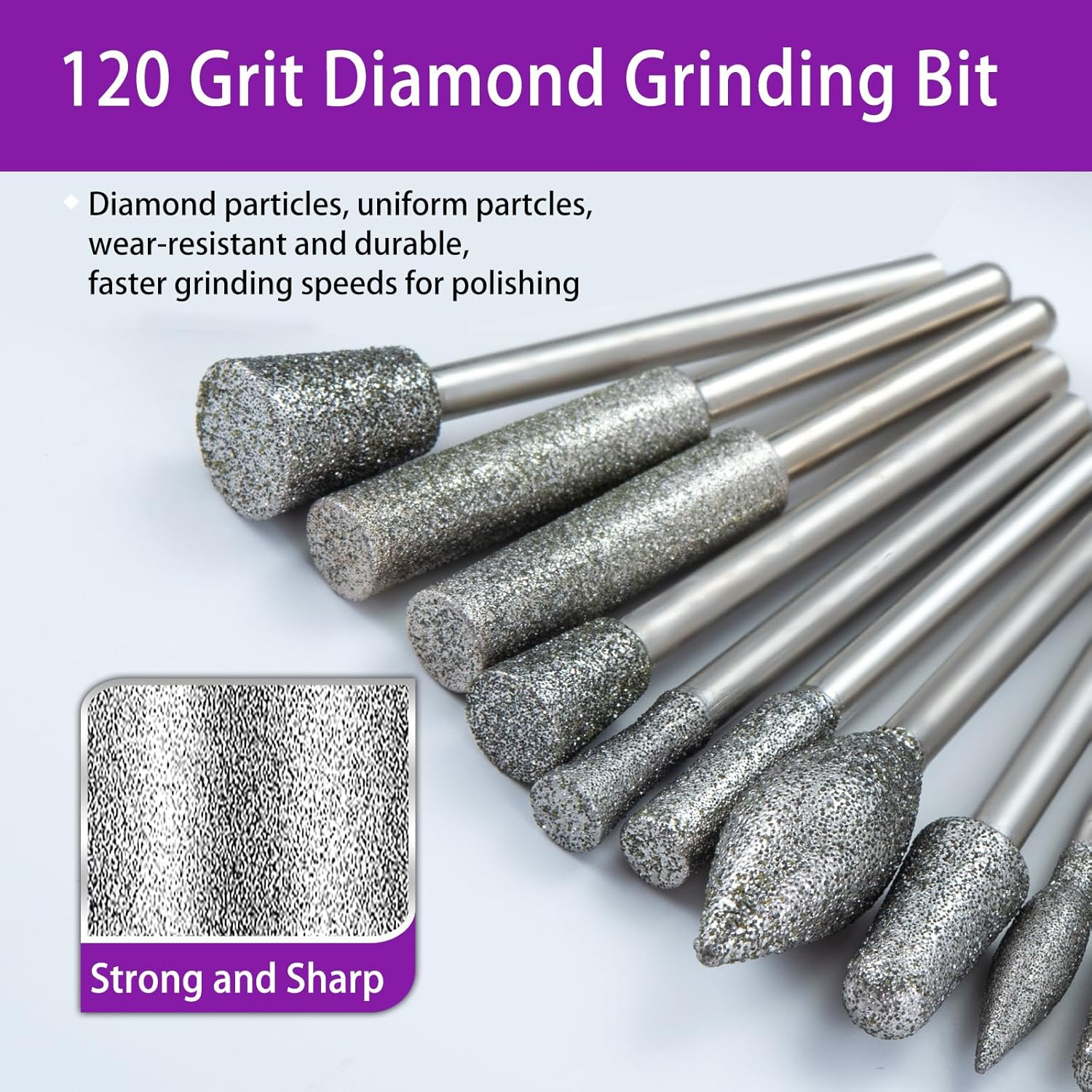 Diamond Grinding Bit Compatible with Dremel, 52Pcs Stone Carving Set Diamond Bits 1/8" (3Mm) Shank Polishing Kit for Stone Glass Ceramics Carving Polishing Grinding Etching image number 2