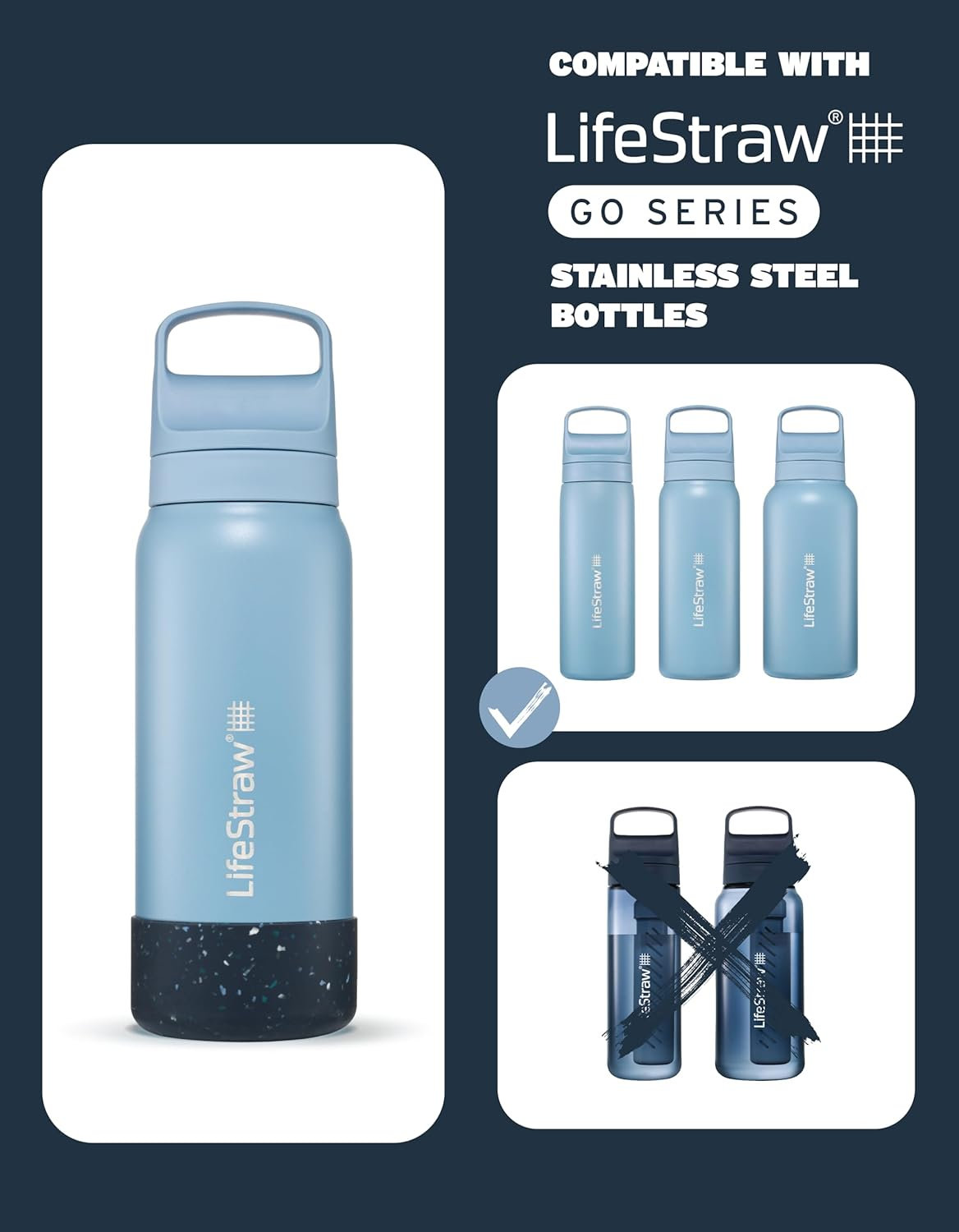 Lifestraw Go Series Silicone Base, Stainless Steel Filtered Water Bottle Accessory, 1L Kyoto Orange image number 3
