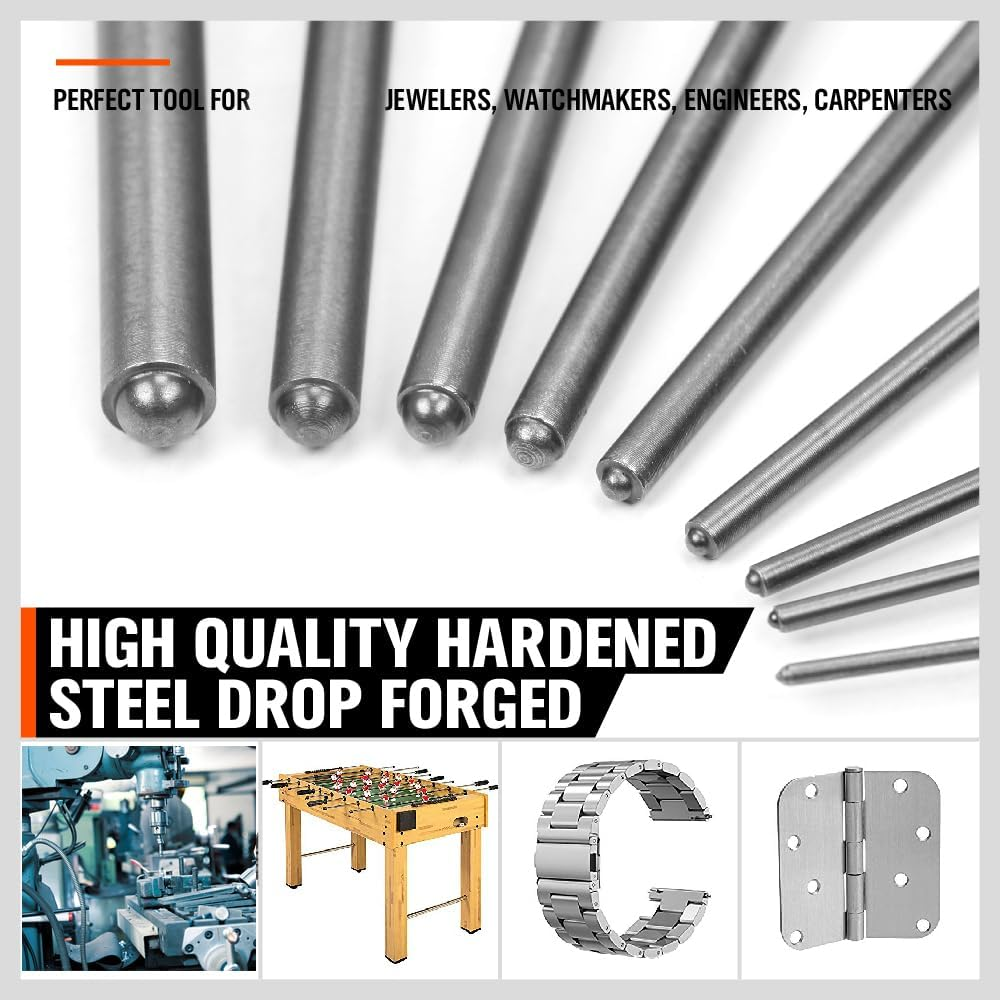 HORUSDY 9 Pieces Roll Pin Punch Set, Removing Repair Tool with Holder for Automotive, Watch Repair,Jewelry and Craft image number 4