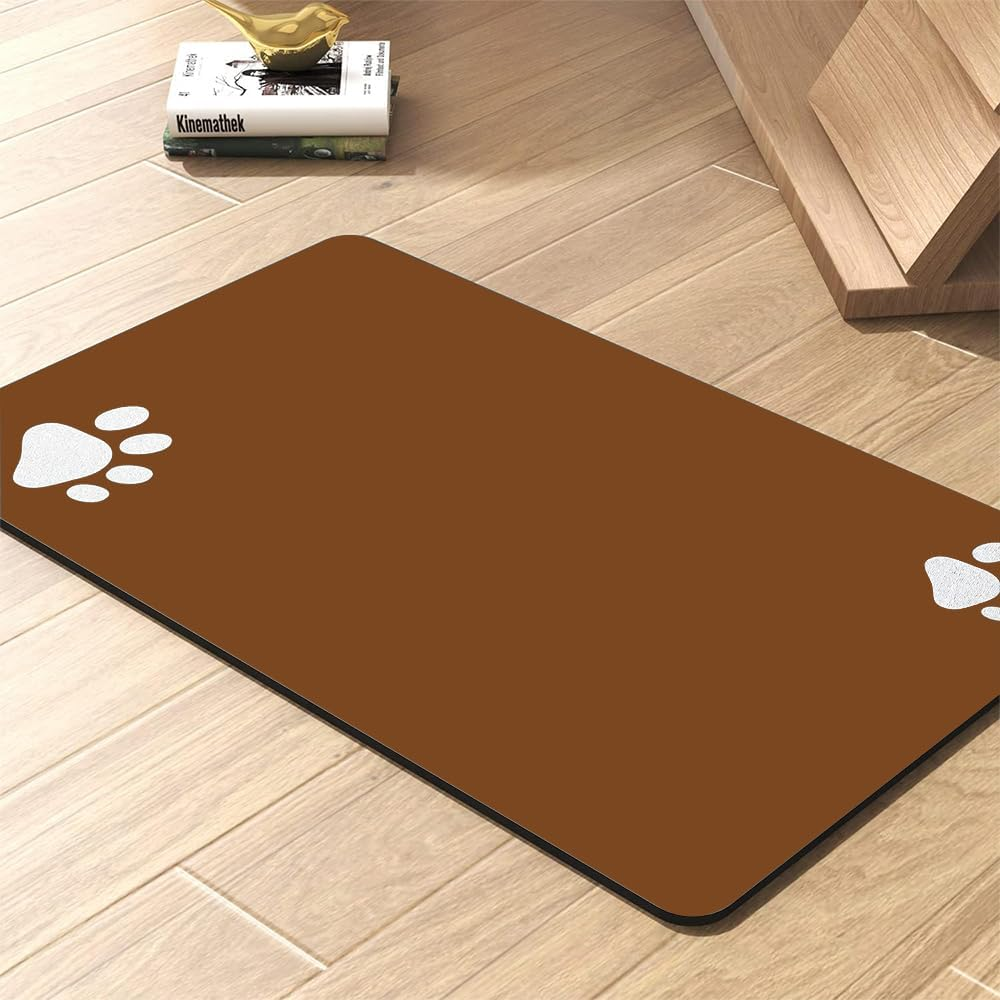 Pet Feeding Mat - Absorbent for Food and Water Bowl - No Stains Quick Dry Dog Accessories - Pet Supplies Brown 16''X24'' image number 1