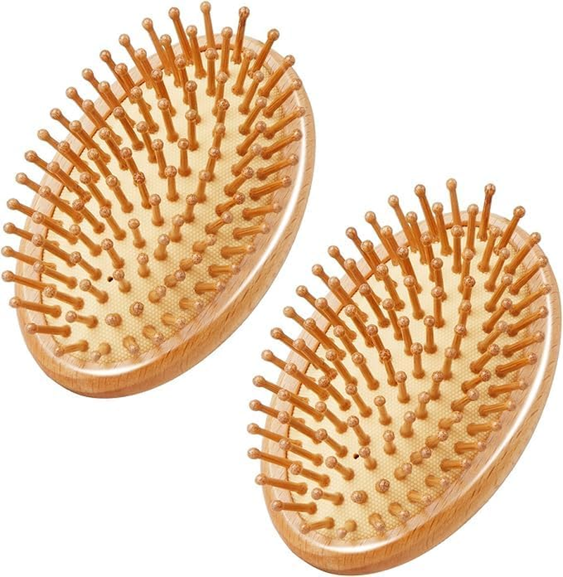 Natural Bamboo Paddle Hair Brush, 2Pcs Bamboo Paddle Hairbrushes,No Handle Scalp Care Styling Comb,Wooden Air Cushion Comb for Massaging Scalp image number 1