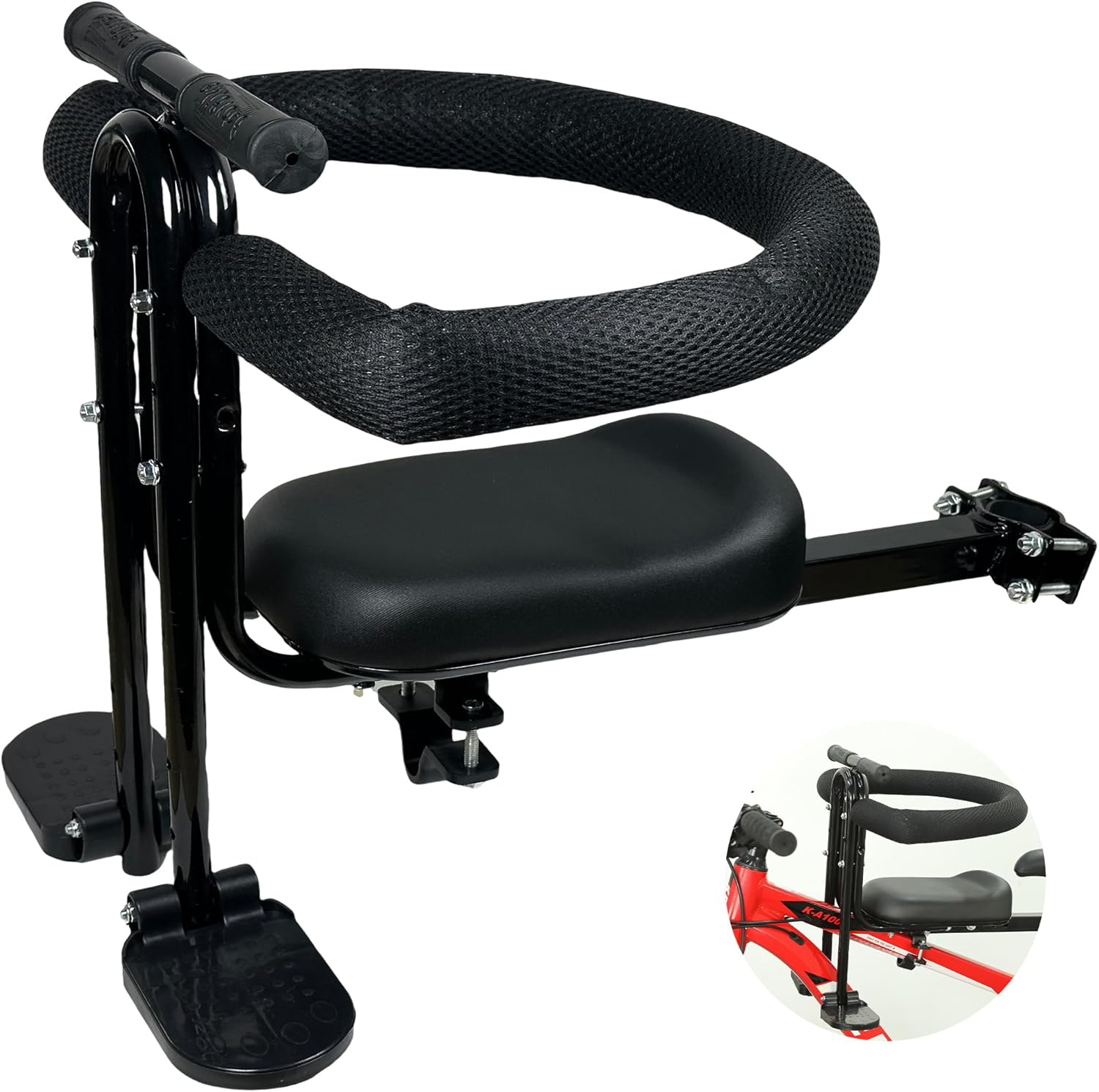 Kids Bike Seat with Safety Guardrail, Detachable Front Mounted Child Bicycle Seats with Foot Pedals for Children 2~5 Years, Compatible with All Adult Mountain Bikes image number 5