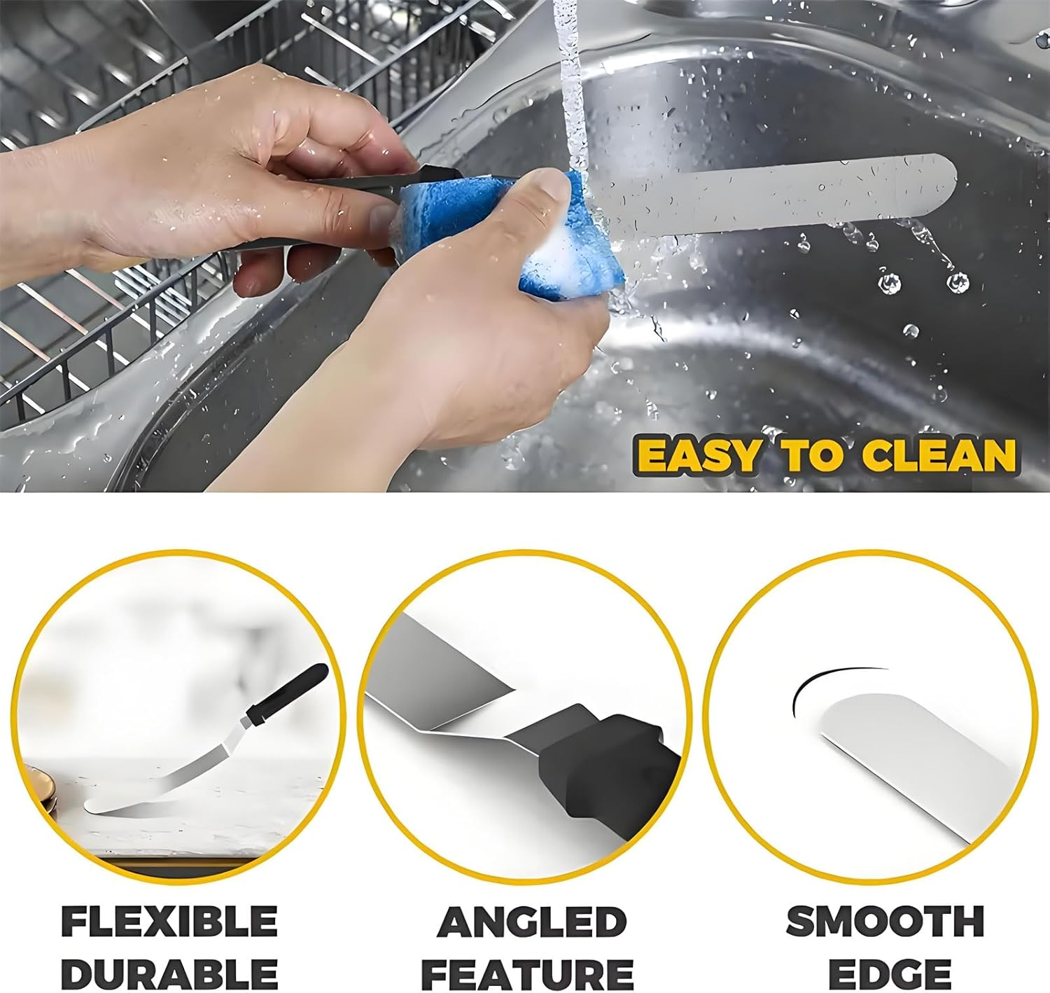 MYTOAU Set of 3 Icing Spatulas and Wire Cake Slicer,Professional Cake Angled Offset Spatula Stainless Steel Thickened Frosting Knife with Durable Plastic Handle for Cake Decorating Pastry Baking image number 2