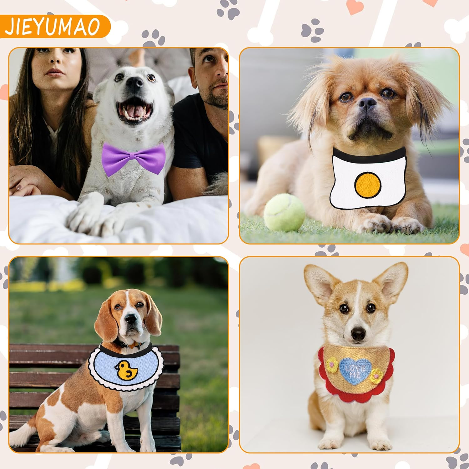 JIEYUMAO Dog Bandanas, 8 Pack Pet Neckerchief, 6 Styles Dog Kerchief with Bow Tie, Cute Triangle Dog Scarf Cat Bandana for Small Medium Dogs Cats Pet image number 2