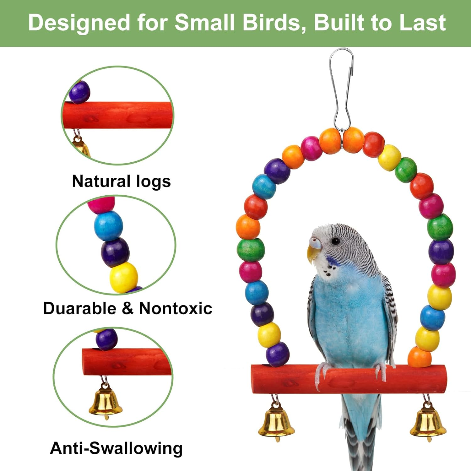Bird Toys for Parrots, Colorful Budgie Toys Parrot Toys with Bird Perch, Swings, and Chews, Small Bird Cage Accessories for Conures, Parakeets, Lovebirds, Great for Daily Play or Gift (13 Pcs) image number 5