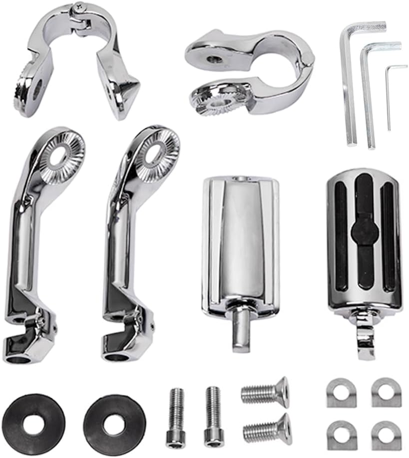 HY-SPEED Motorcycle Highway Pegs Crash Bar with 1.25" Engine Guard Adjustable Foot Peg Compatible with Touring Street Glide Electra Glide Road King Softail Long Angled Chrome image number 6