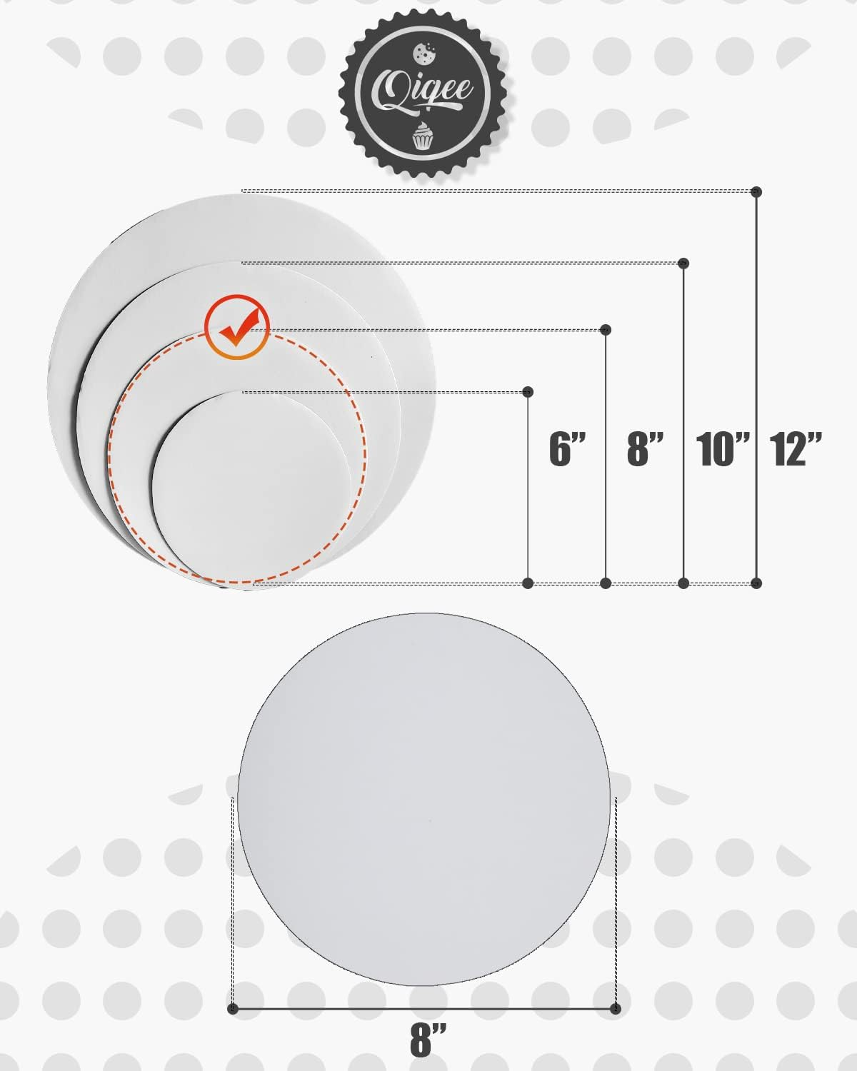 Qiqee 20.32Cm White Cake Boards round 30-Packs Circles Rounds Base Food-Grade Cardboard Cake Plate(Thinner but Stronger, 8 Inch)