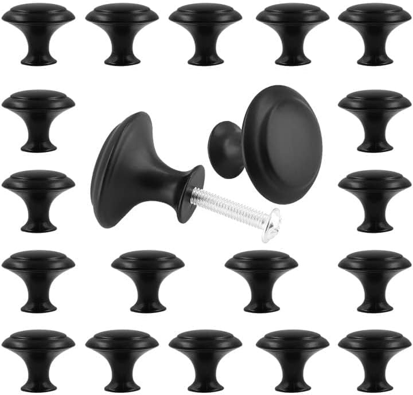Auvotuis 20Pcs round Cabinet Knobs, 1Inch Matte Black Drawer Knob Pull Handles Modern Zinc Dresser Knobs for Wardrobe, Cupboard, Door image number 3