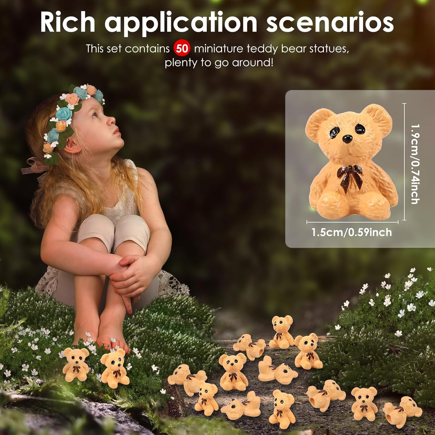50 PCS Mini Resin Animal Figurines Tiny Bears Small Animal Figurines Perfect for Fairy Gardens, Plant Decorations, and Car Accessories image number 3