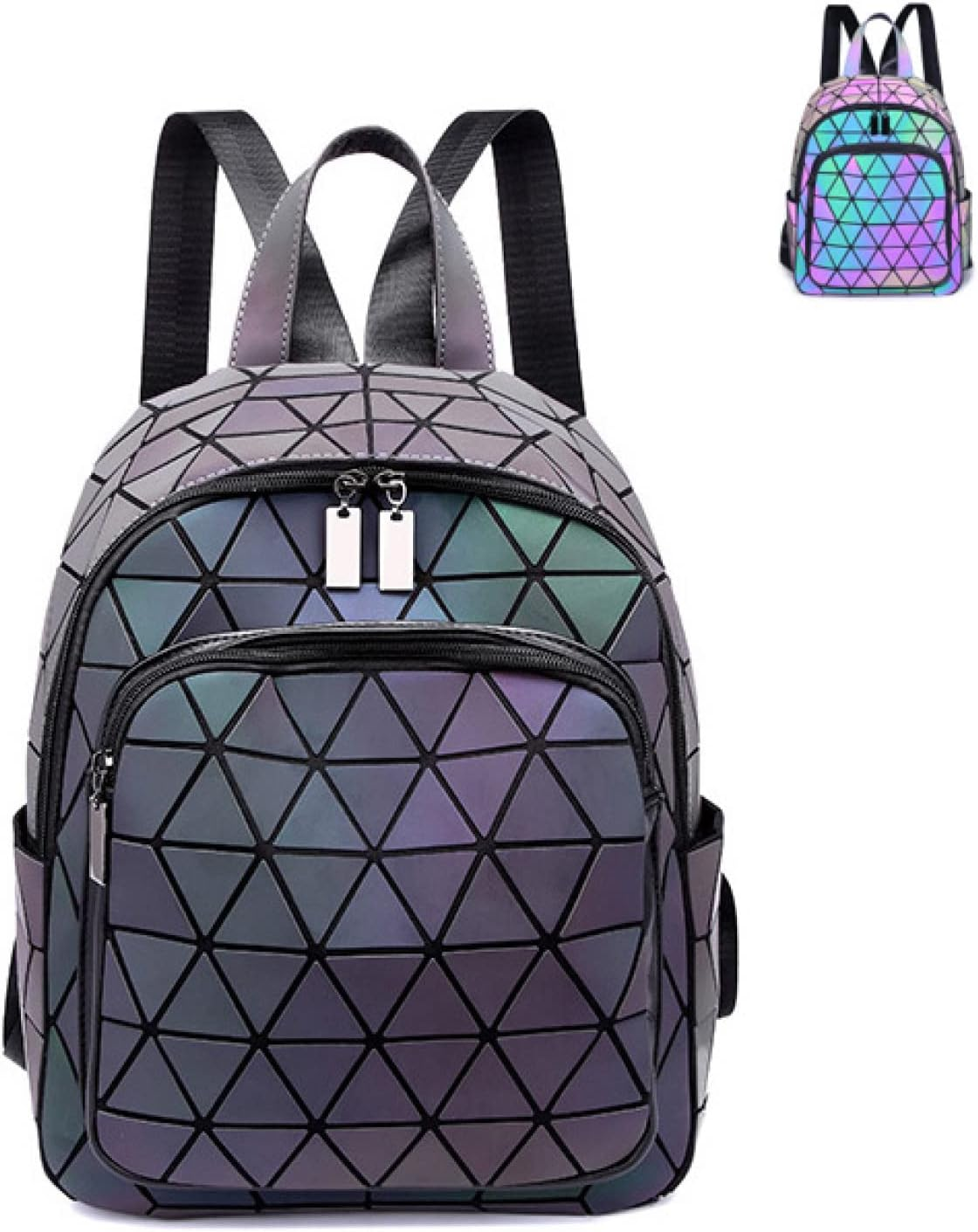 Women Luminous Backpack Fashion Geometric Diamond Travel Shoulder Bag Folding Female Student School Shine Backpack