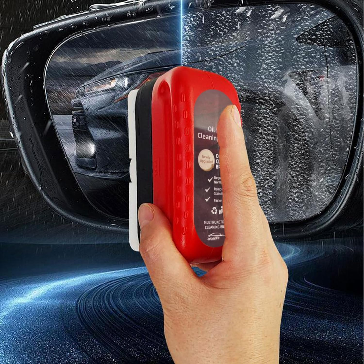 2Pcs Clear Vision Windscreen Cleaner, Upgraded Automotive Oil Film Cleaning Brush with Brush, Reusable Car Window Cleaner, Powerful Removal and Anti-Rain and Anti-Fog Cleaning Board Brush image number 5