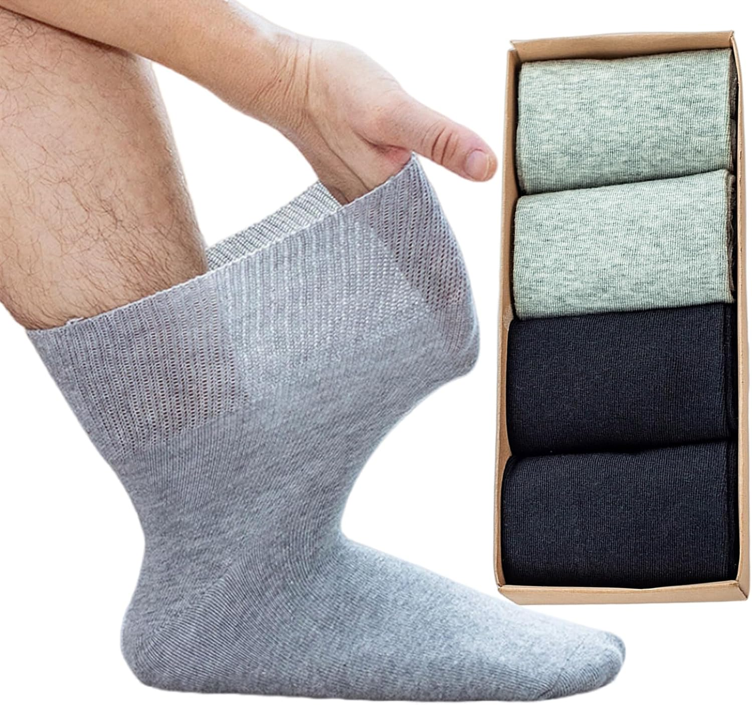 Svlftecon 4 Pack Diabetic Crew Socks Extra Wide Super Soft Non-Binding Top Edema Socks for Swollen Feet Unisex