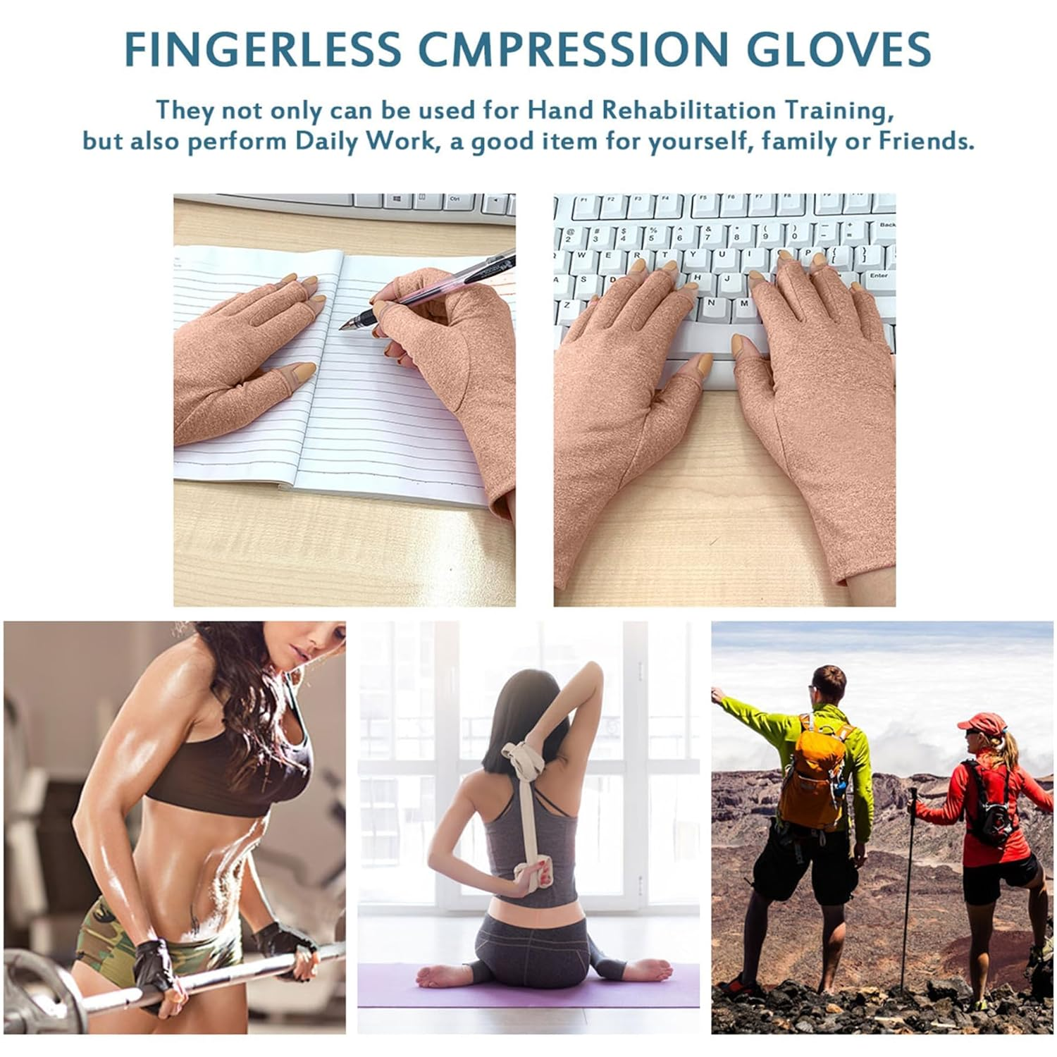 Rheumatoid Arthritis Gloves - Compression Fingerless Joint Pain Relief Hand Mitten Warmth Gloves Carpal Tunnel for Women Men image number 6