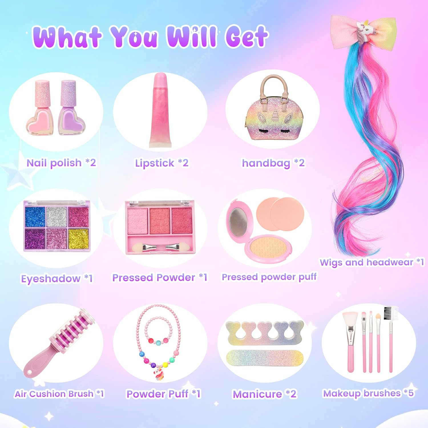 Kids Washable Makeup Kit for Girls - Real Make up Set with More Kits- Pretend Play Beauty Toys for Toddlers and Kids, Christmas Birthday for Girls Ages 3-12 (Pink Unicorn) - Mermaid image number 6