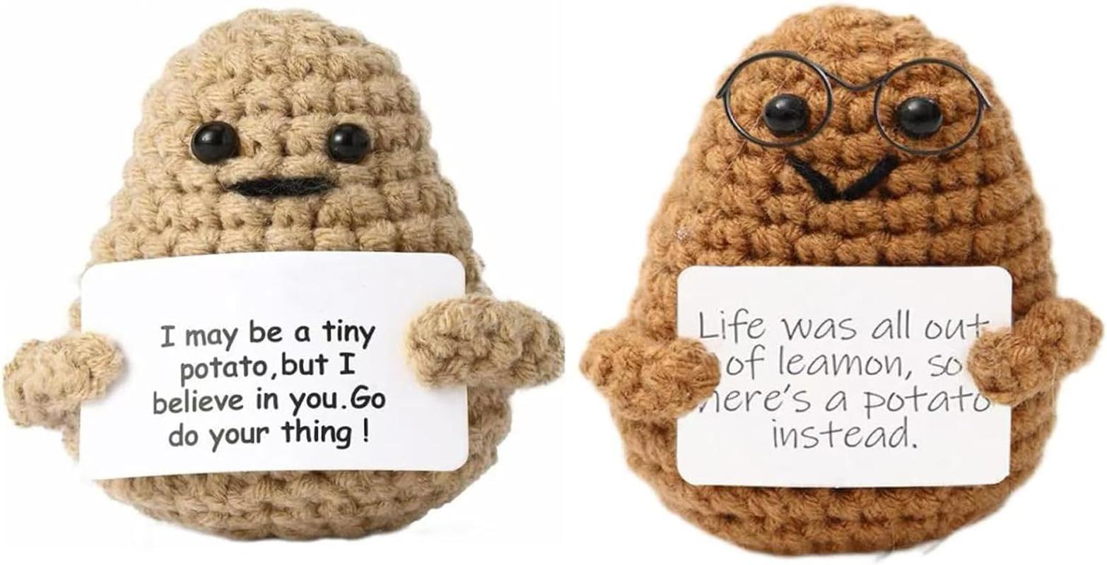 Emotional Support Dumpster- Handmade Crochet Dumpster Fire Doll, Christmas Dumpster Fire Knitting Toy Ornaments with Positive Card, Handmade Emotional Support Crochet Gift Desk Decor (Yellow)