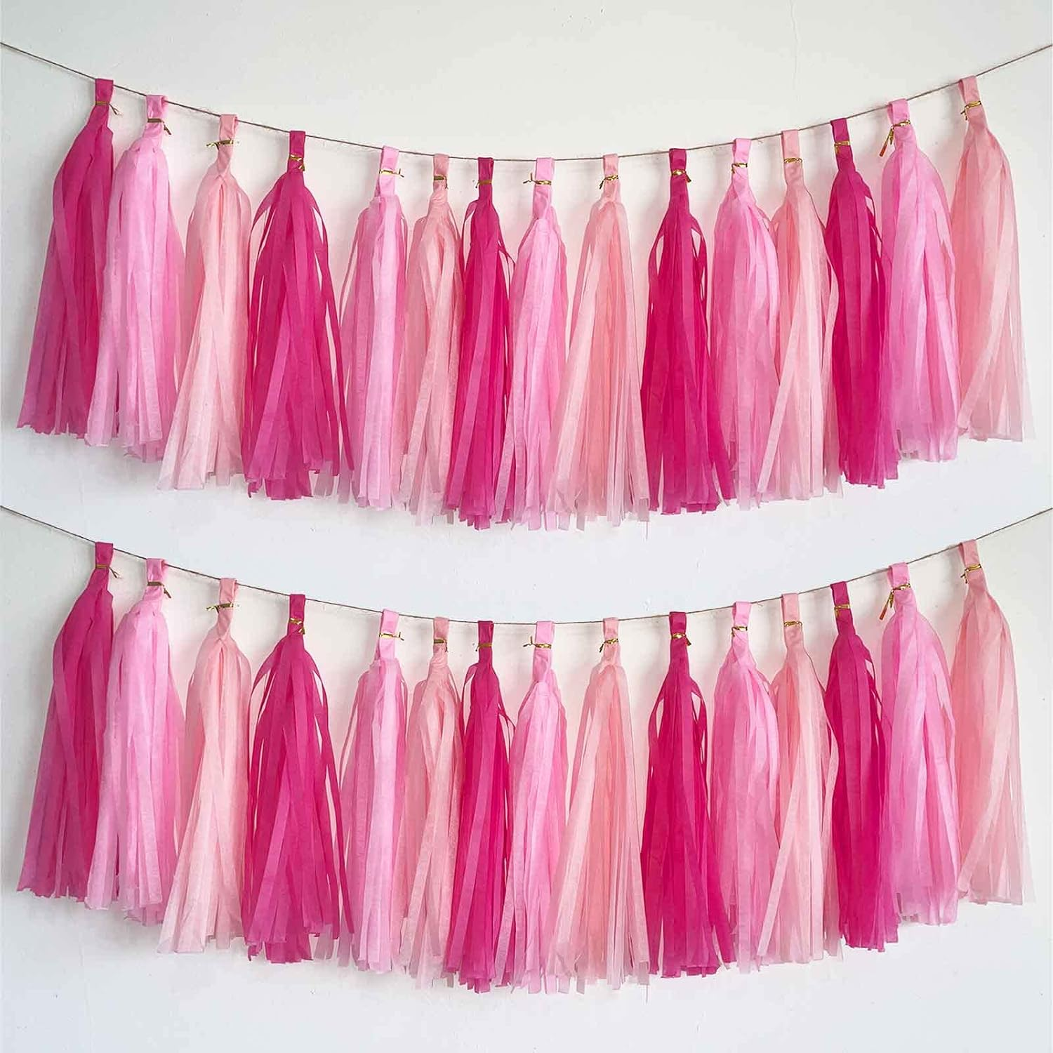 We Moment Hot Pink Light Pink Tissue Paper Tassels Party Tassel Garland Banner for Party Decorations, DIY Kits,15Pcs - Black Blue Silvery image number 6