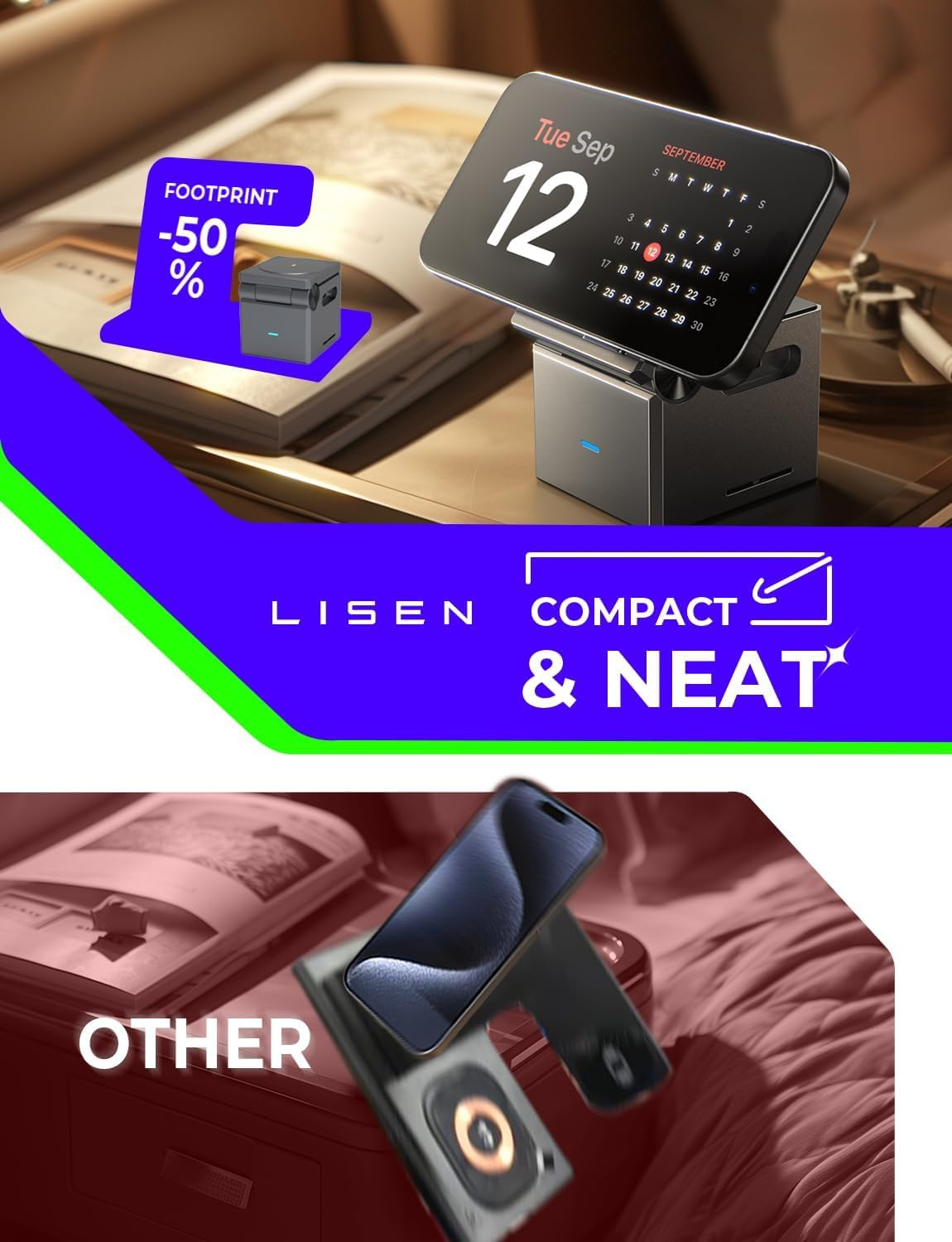 LISEN 3 in 1 Wireless Charger Apple [With 30W Adapter&60W USB C Cable] 2025 Qi2 Wireless Charger, 15W Magsafe Charger Iphone Fast Charger Wireless Charging Station for Iphone 17, Apple Watch, Airpods image number 4