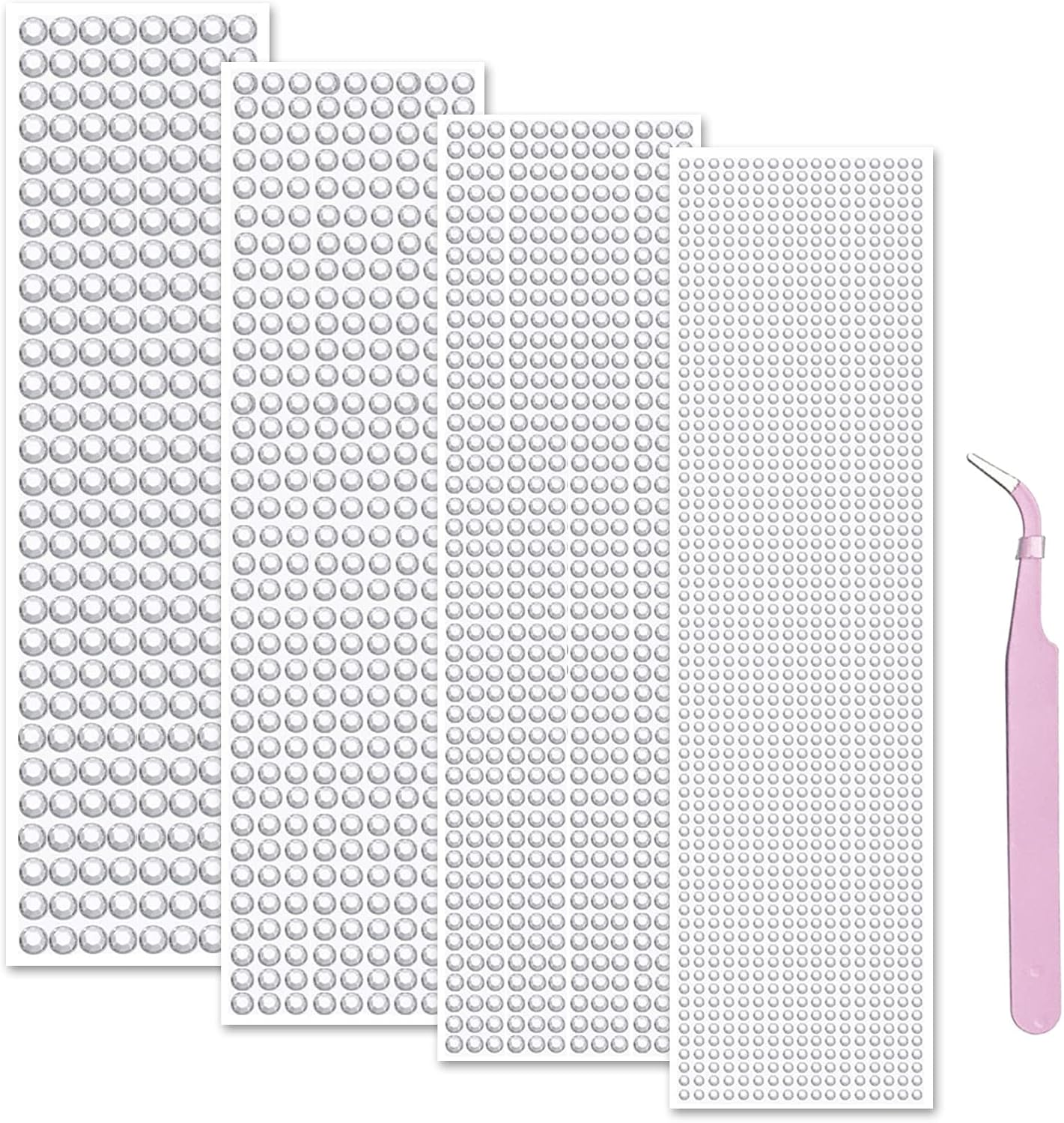 Bymivofun 1800Pcs Self Adhesive Rhinestone Gems with Tweezers 3-5Mm Colorful Rhinestone Stickers for DIY Fingernail Mobile Phone Clothing Decorations