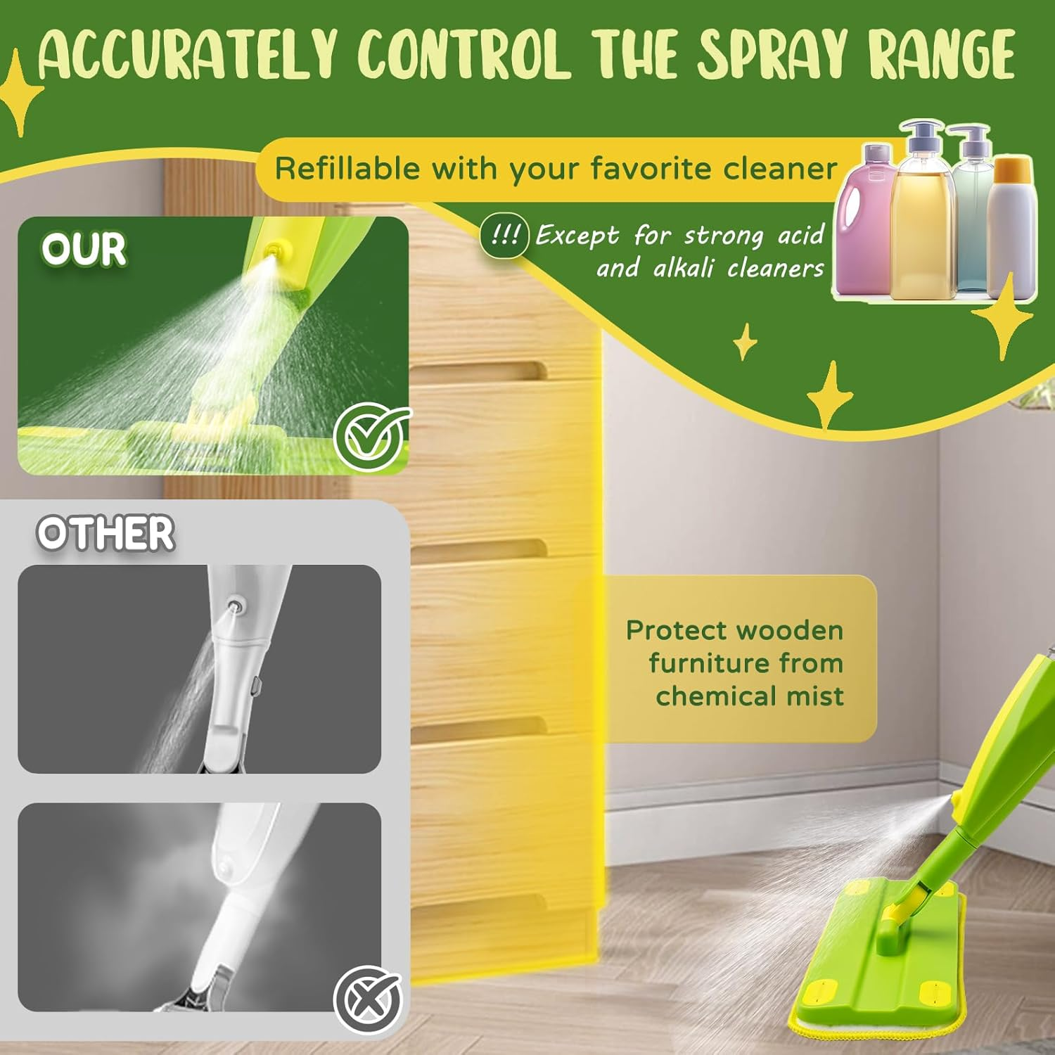 Spray Mop Toy Set for Kids,8 PCS Cleaning Toy Set for Toddler Aged 3+,With Refillable Bottle,Replacement Pads and Broom Head,Dustpan Set,Traceless Storage Rack,Montessori Toys, Kids