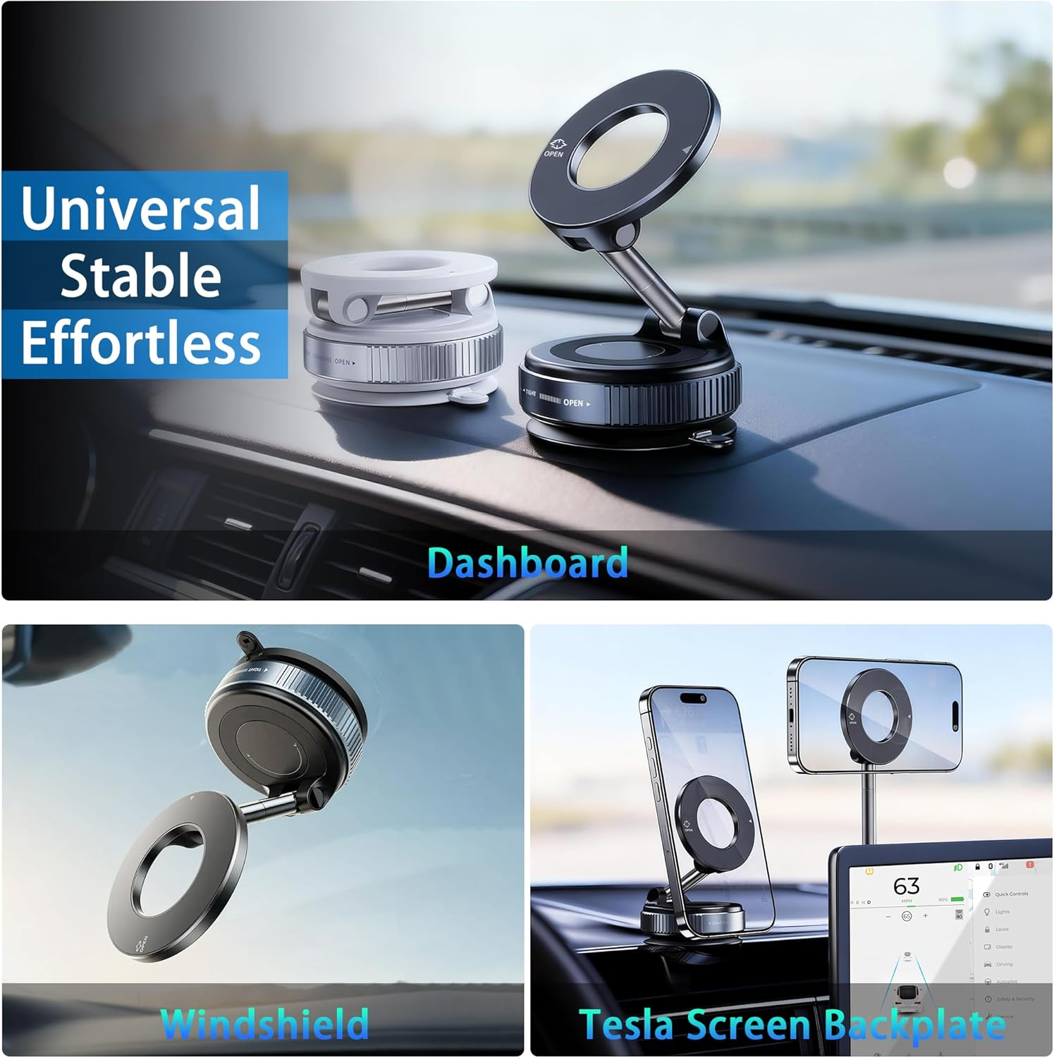 Vacuum Suction Cup Phone Holder, 360&deg; Adjustable Magnetic Phone Holder, Pocket-Sized, Foldable and Portable Car Mount, Compatible with Iphone Magsafe Series and All Phones image number 3